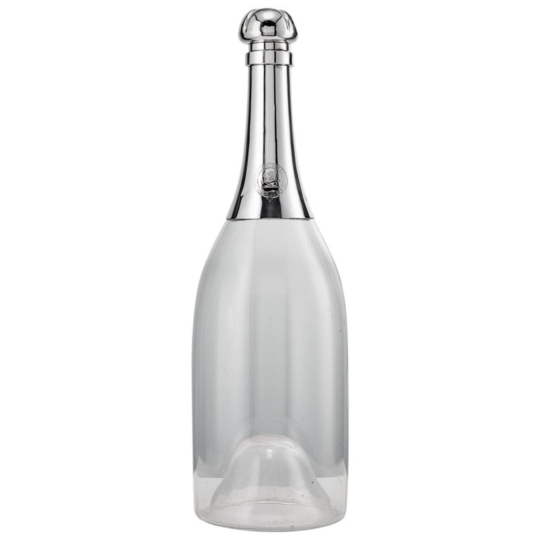 Antique 19th Century Glass and Sterling Silver Novelty Champagne Bottle, 1892 For Sale