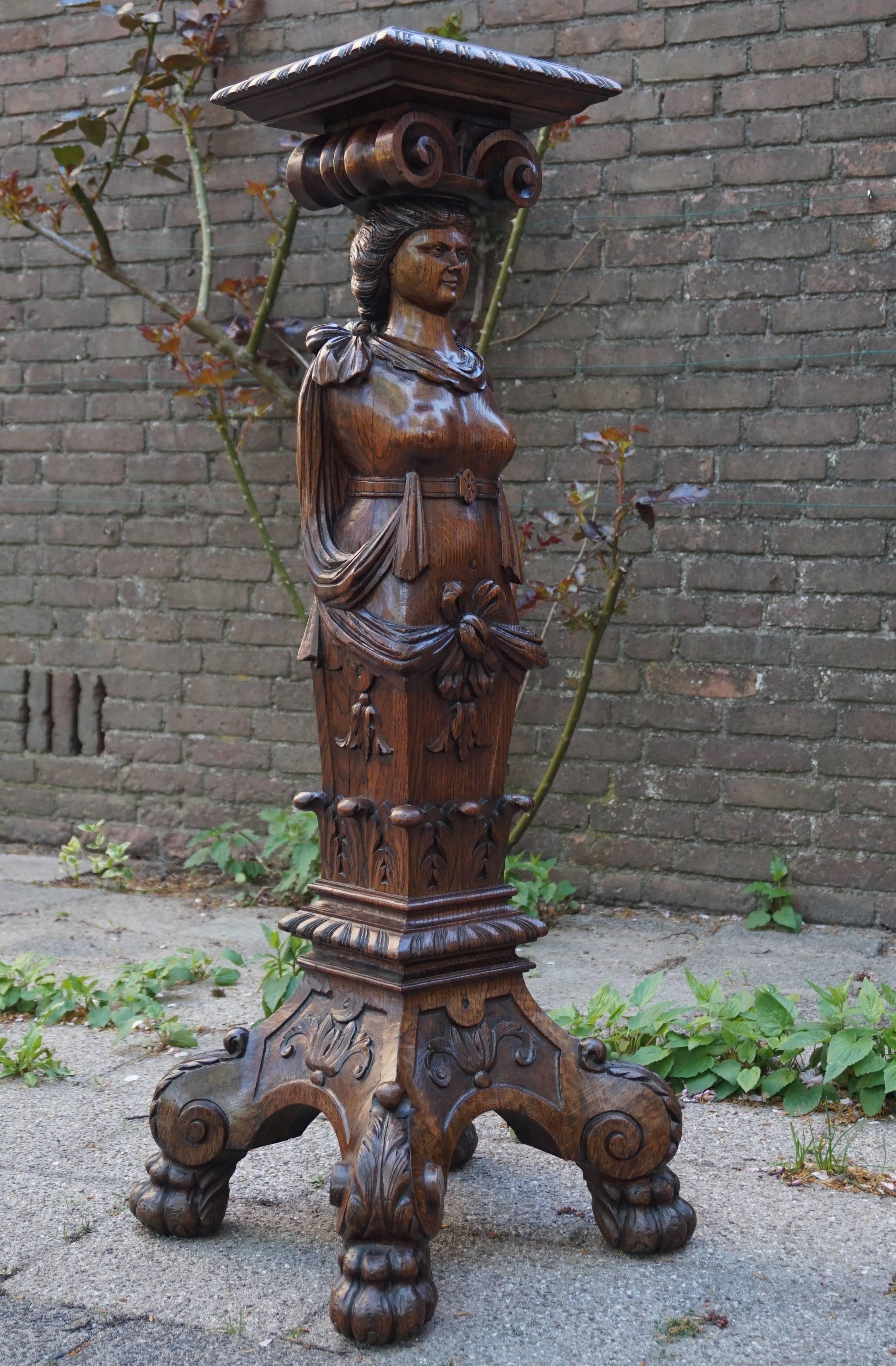 Monumental 19th Century Hand-Carved Figurehead Stand / Sculptural Torchere For Sale 8