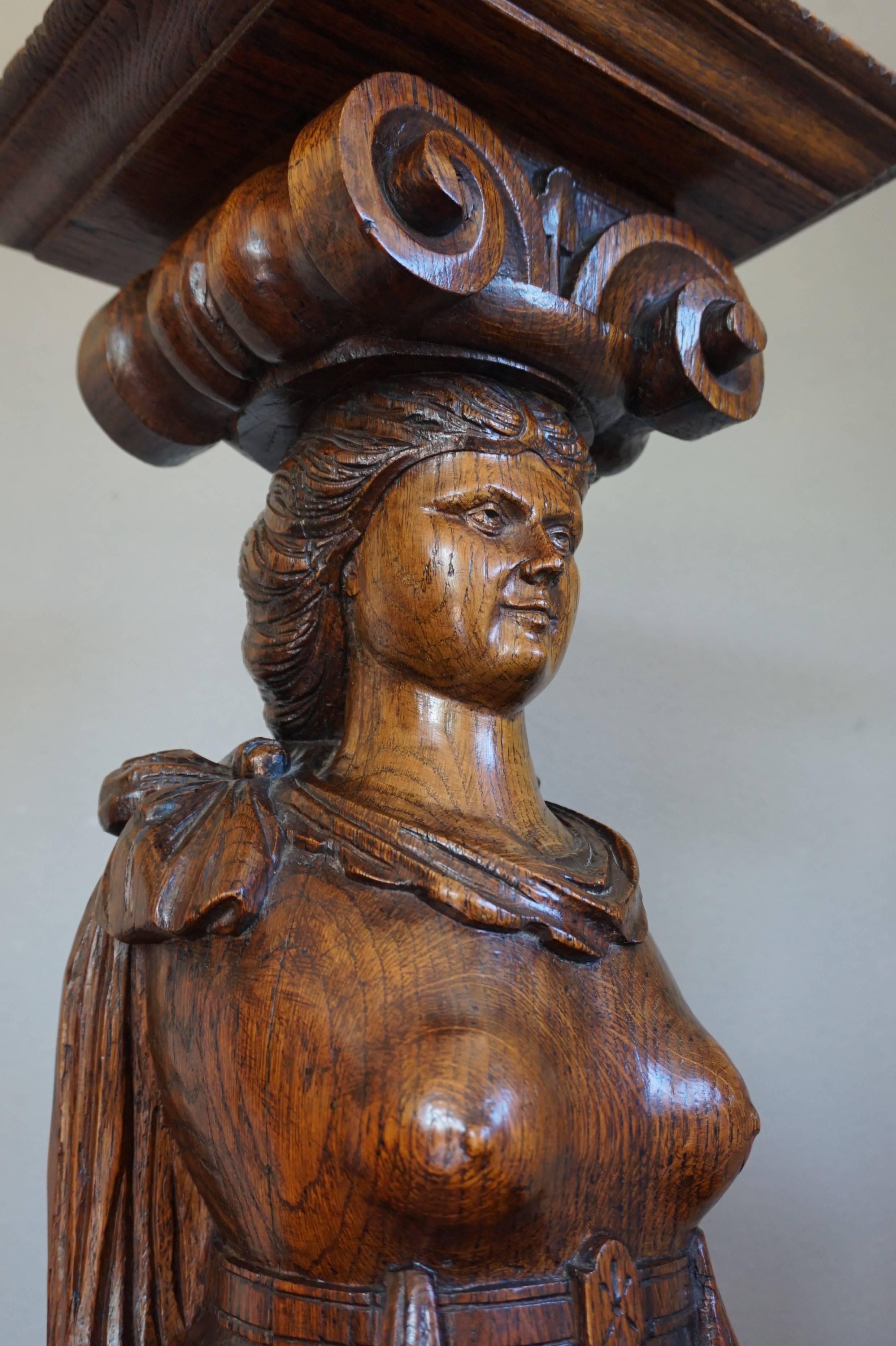 Oak Monumental 19th Century Hand-Carved Figurehead Stand / Sculptural Torchere For Sale