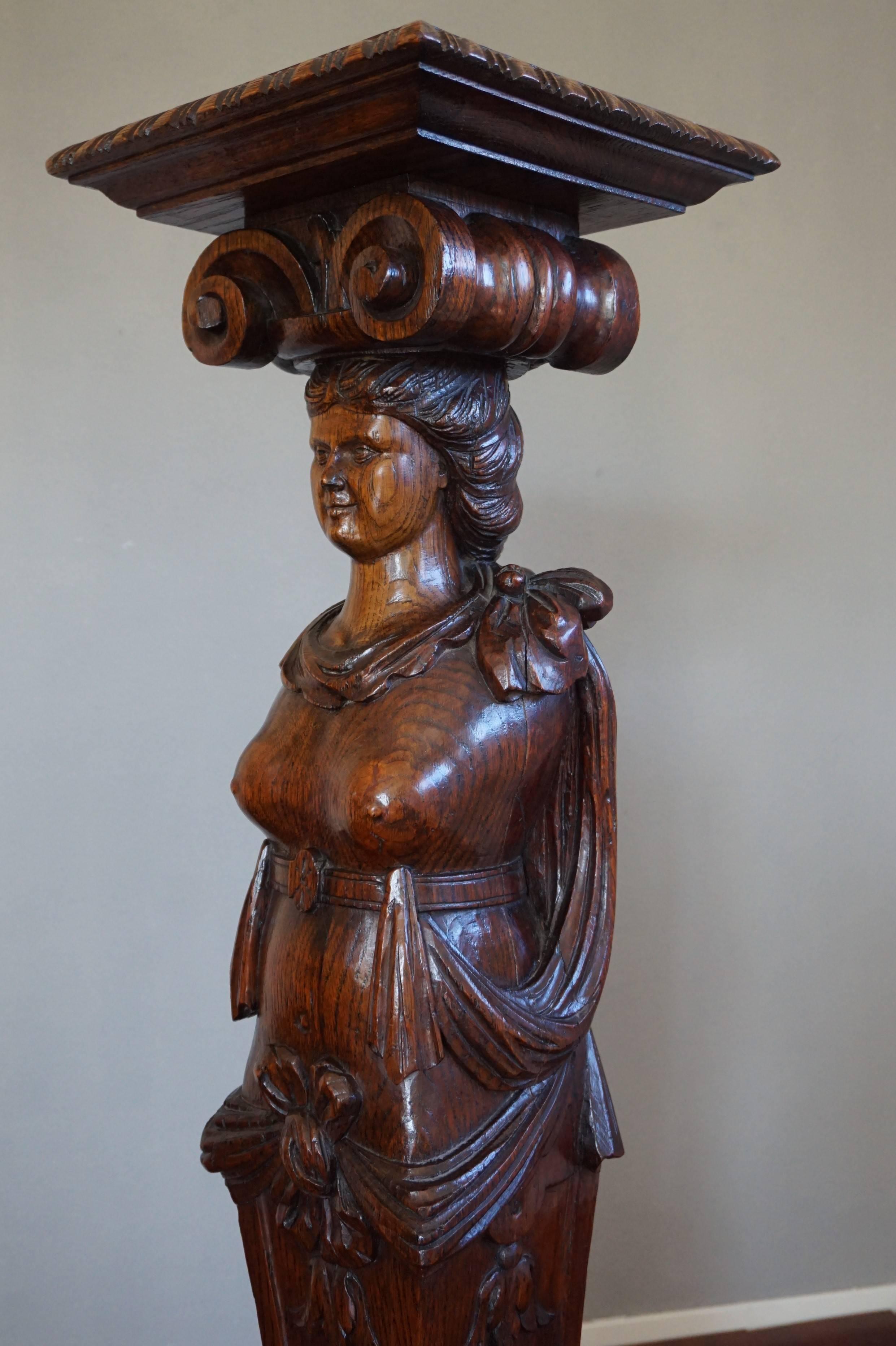 Monumental 19th Century Hand-Carved Figurehead Stand / Sculptural Torchere For Sale 3