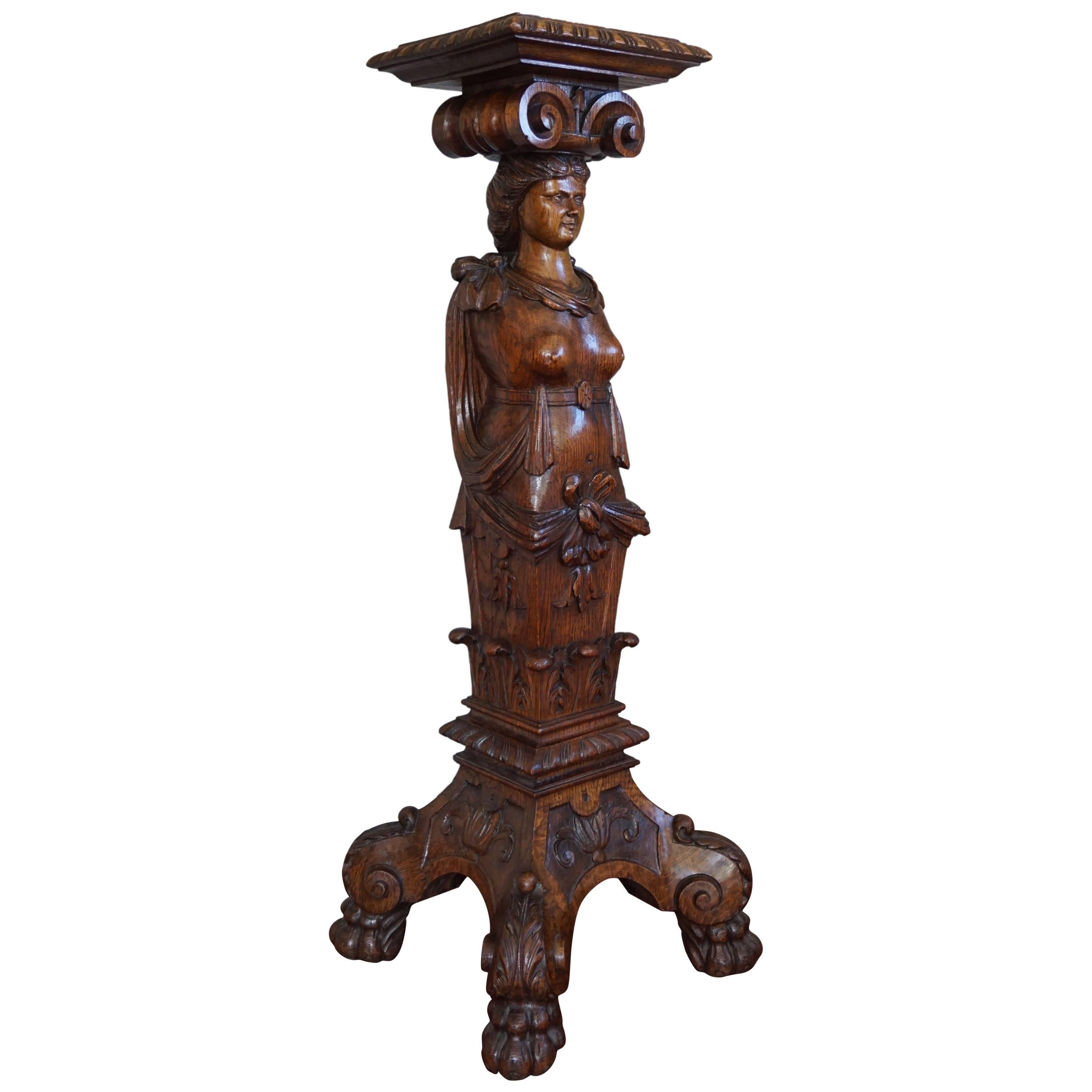 Monumental 19th Century Hand-Carved Figurehead Stand / Sculptural Torchere For Sale