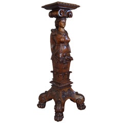 Monumental 19th Century Hand-Carved Figurehead Stand / Sculptural Torchere