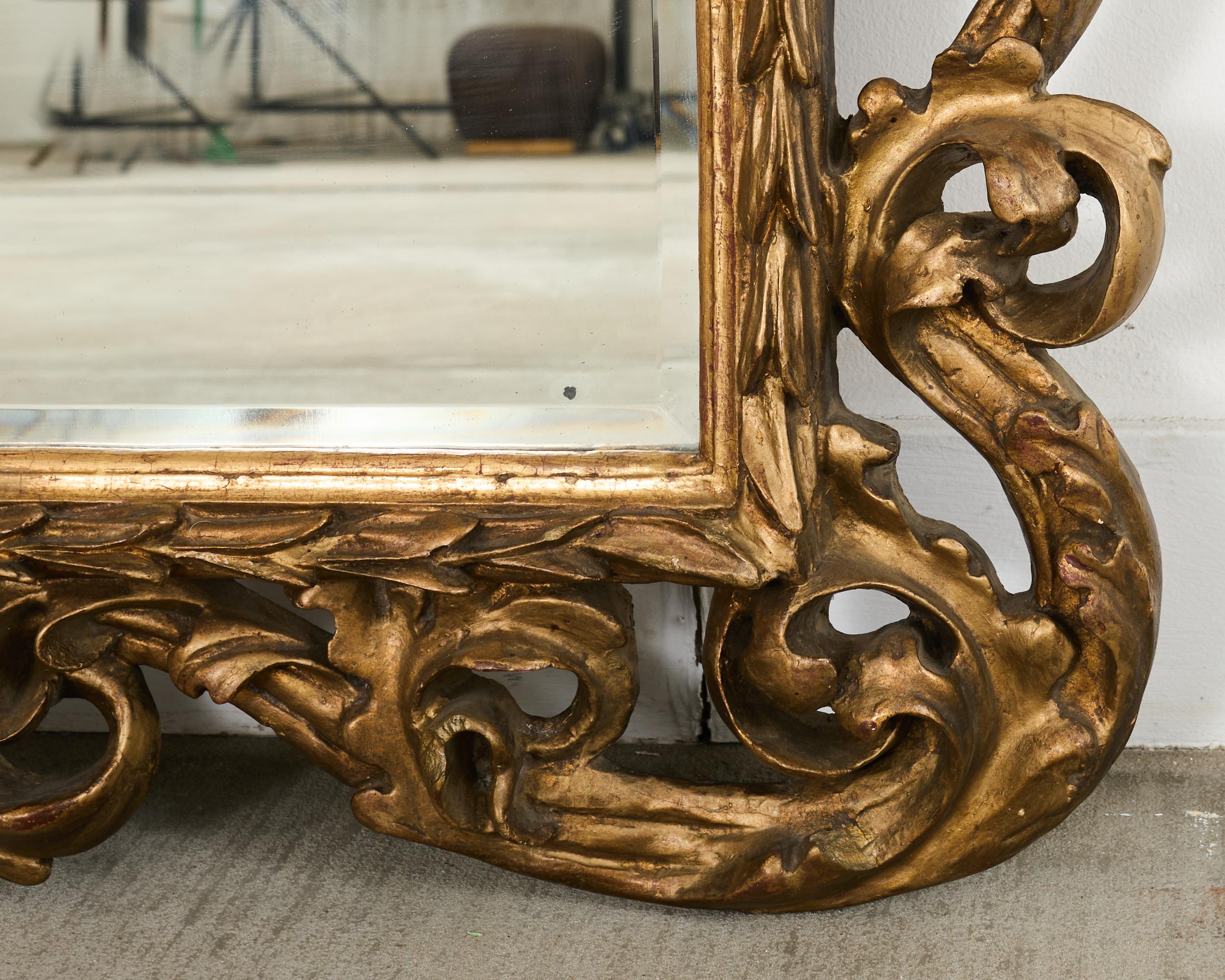 Monumental 19th Century Italian Baroque Style Giltwood Mirror 6 Ft. For Sale 4
