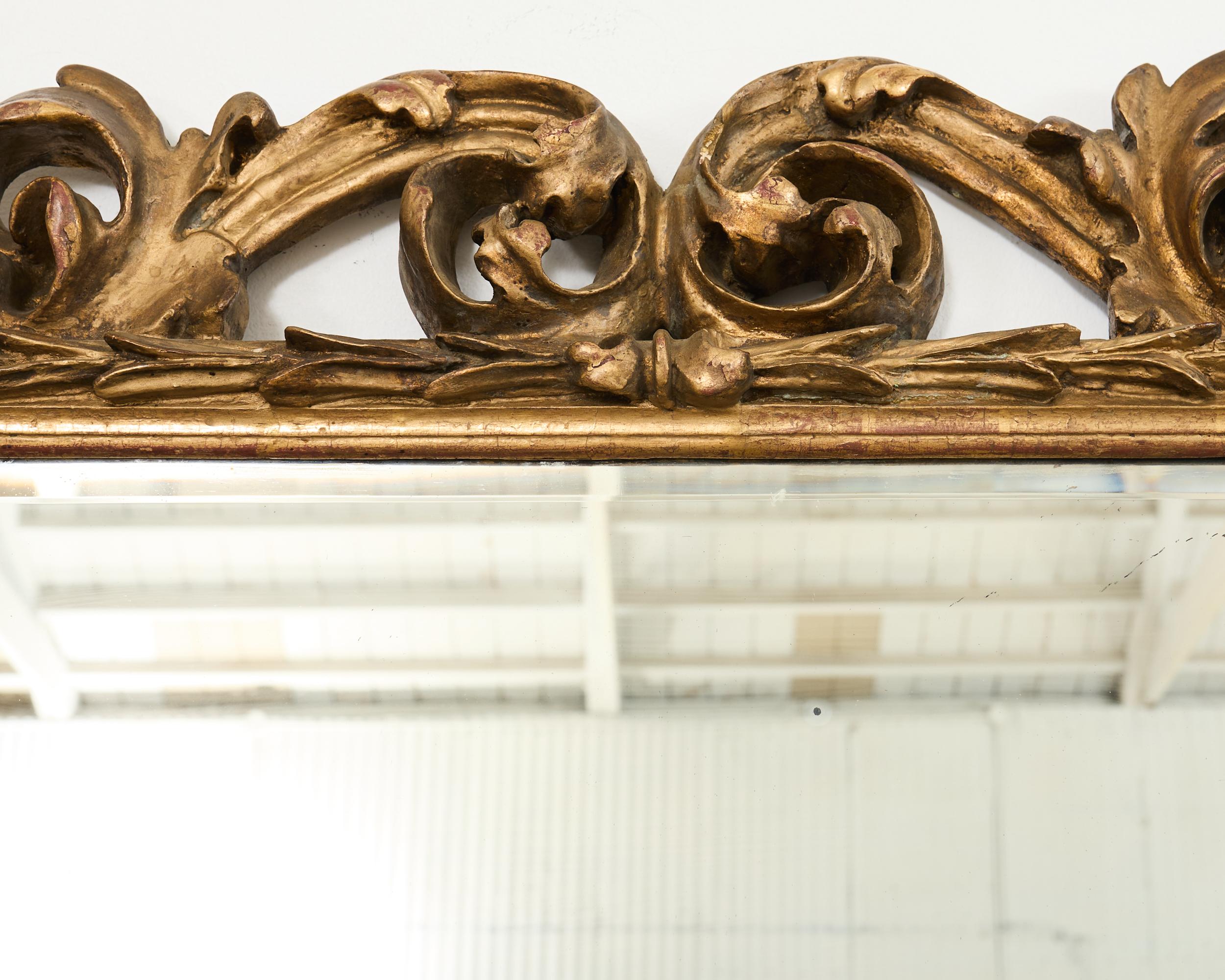 Gesso Monumental 19th Century Italian Baroque Style Giltwood Mirror 6 Ft. For Sale