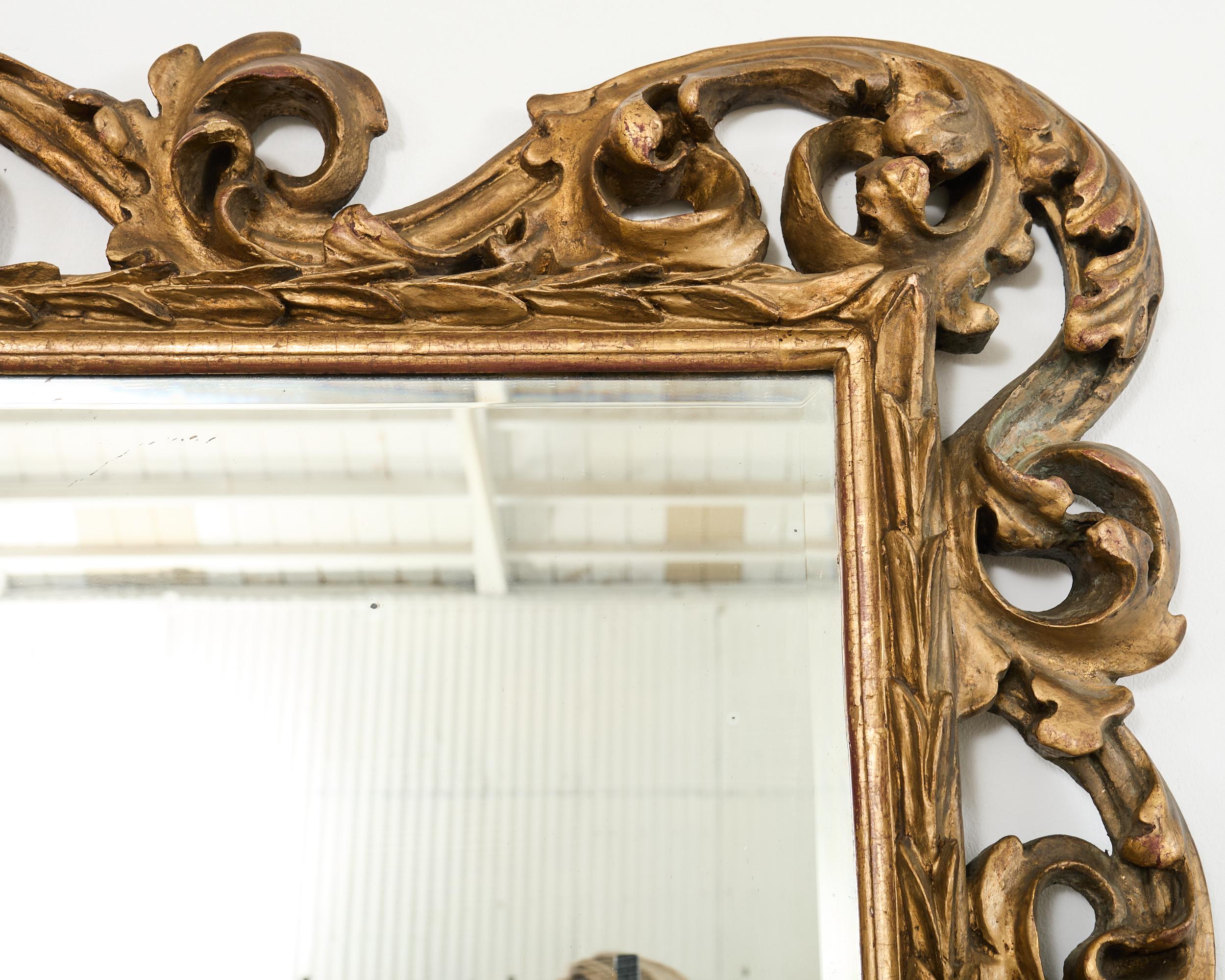 Monumental 19th Century Italian Baroque Style Giltwood Mirror 6 Ft. For Sale 1