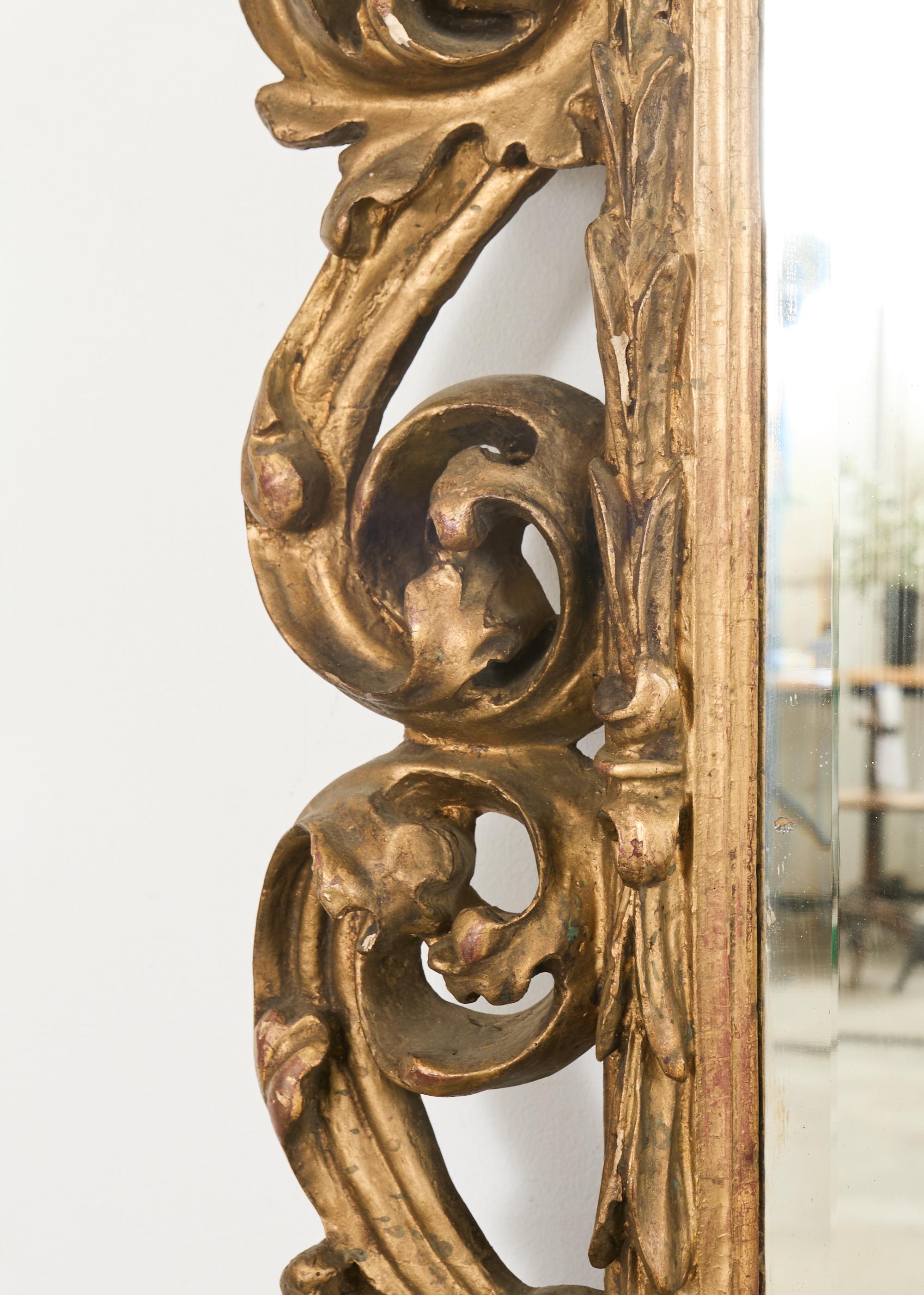 Monumental 19th Century Italian Baroque Style Giltwood Mirror 6 Ft. For Sale 2