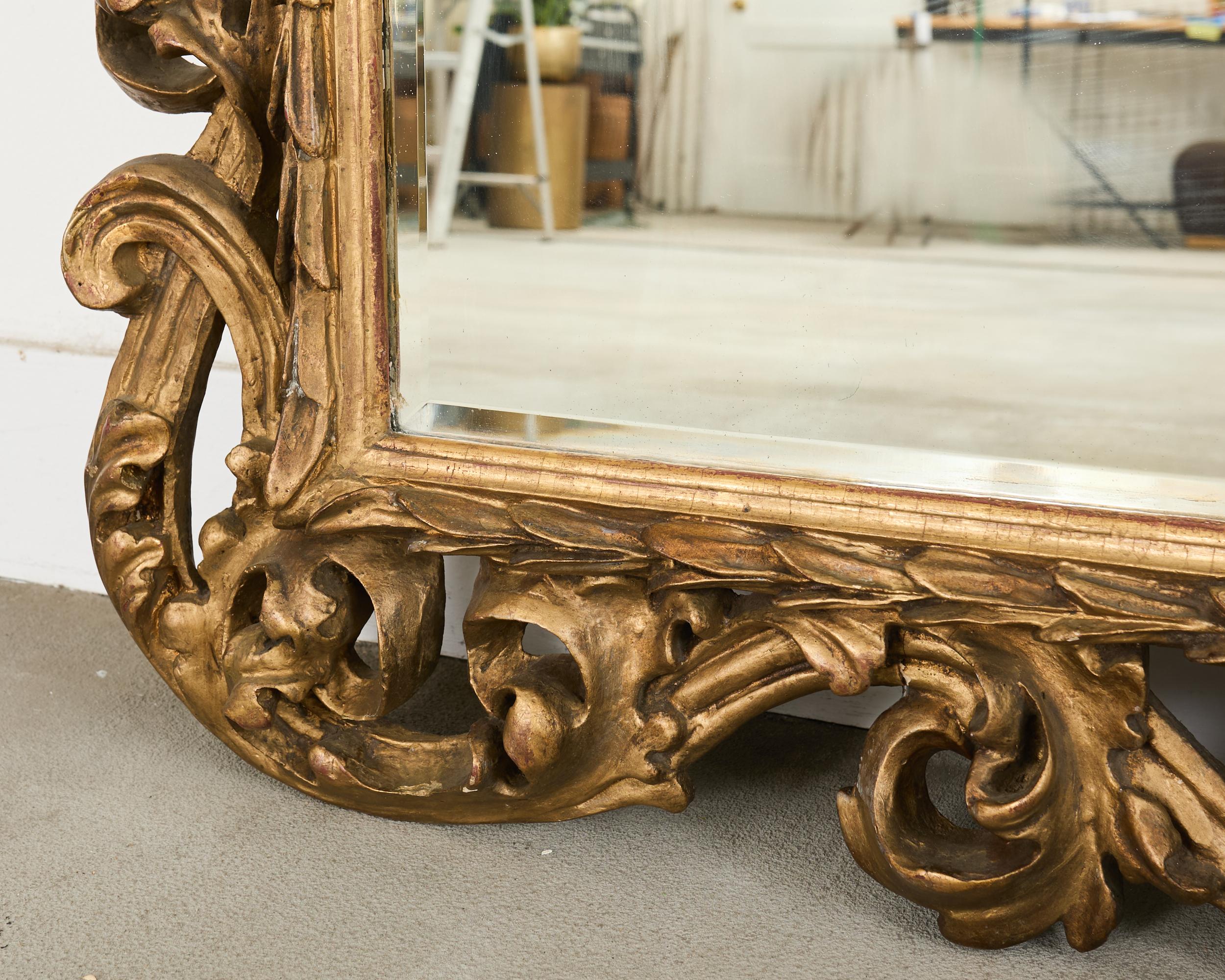 Monumental 19th Century Italian Baroque Style Giltwood Mirror 6 Ft. For Sale 3