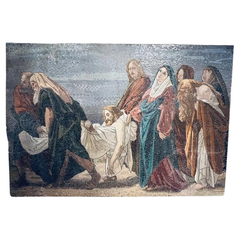   Monumentales italienisches Mikro-Mosaik aus dem 19. Jahrhundert Wandgemälde Grablegung von Jesus 