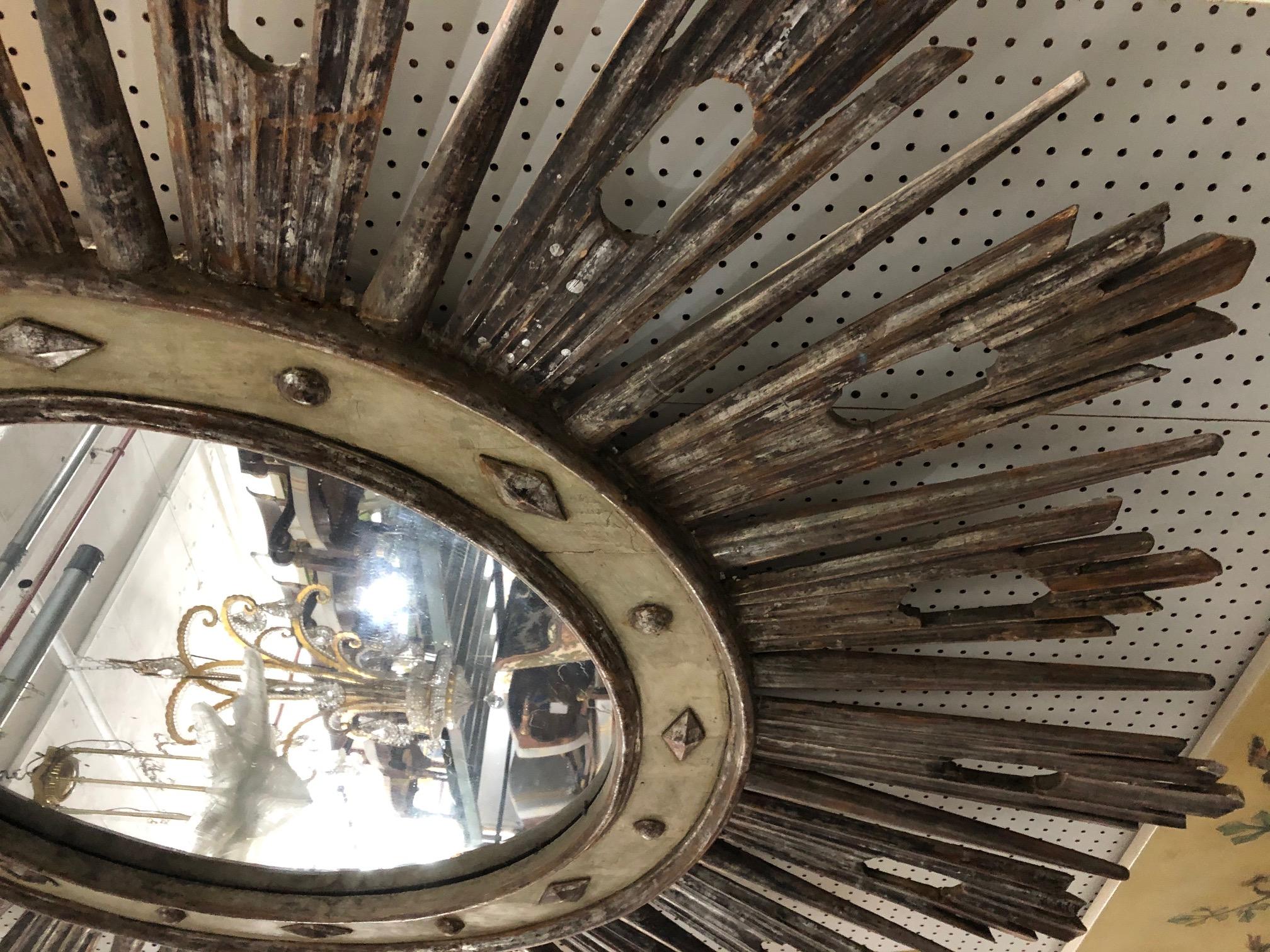 Italian Neoclassic Silvered Sunburst Mirror For Sale 2