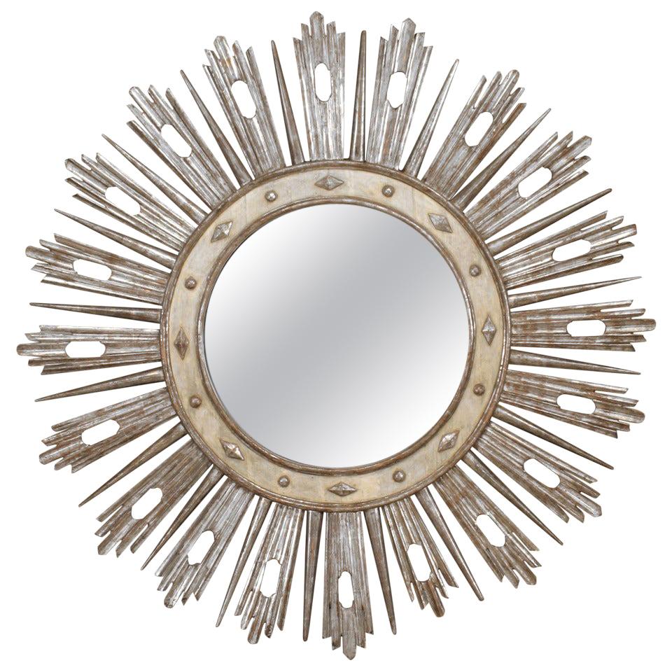 Miroir néoclassique italien argenté Sunburst