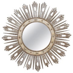 Antique Italian Neoclassic Silvered Sunburst Mirror