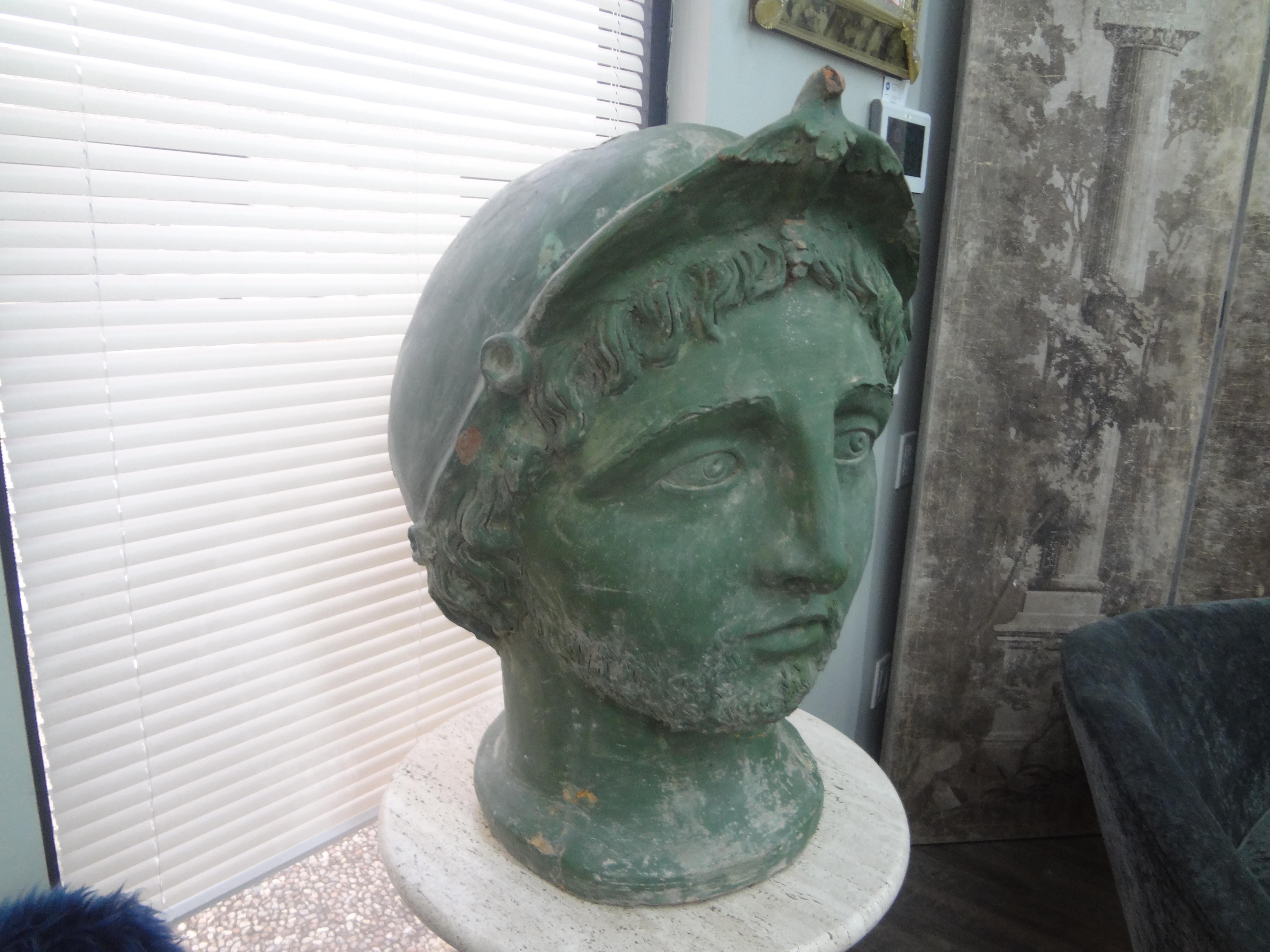 Classical Greek Monumental 19th Century Italian Patinated Terracotta Bust