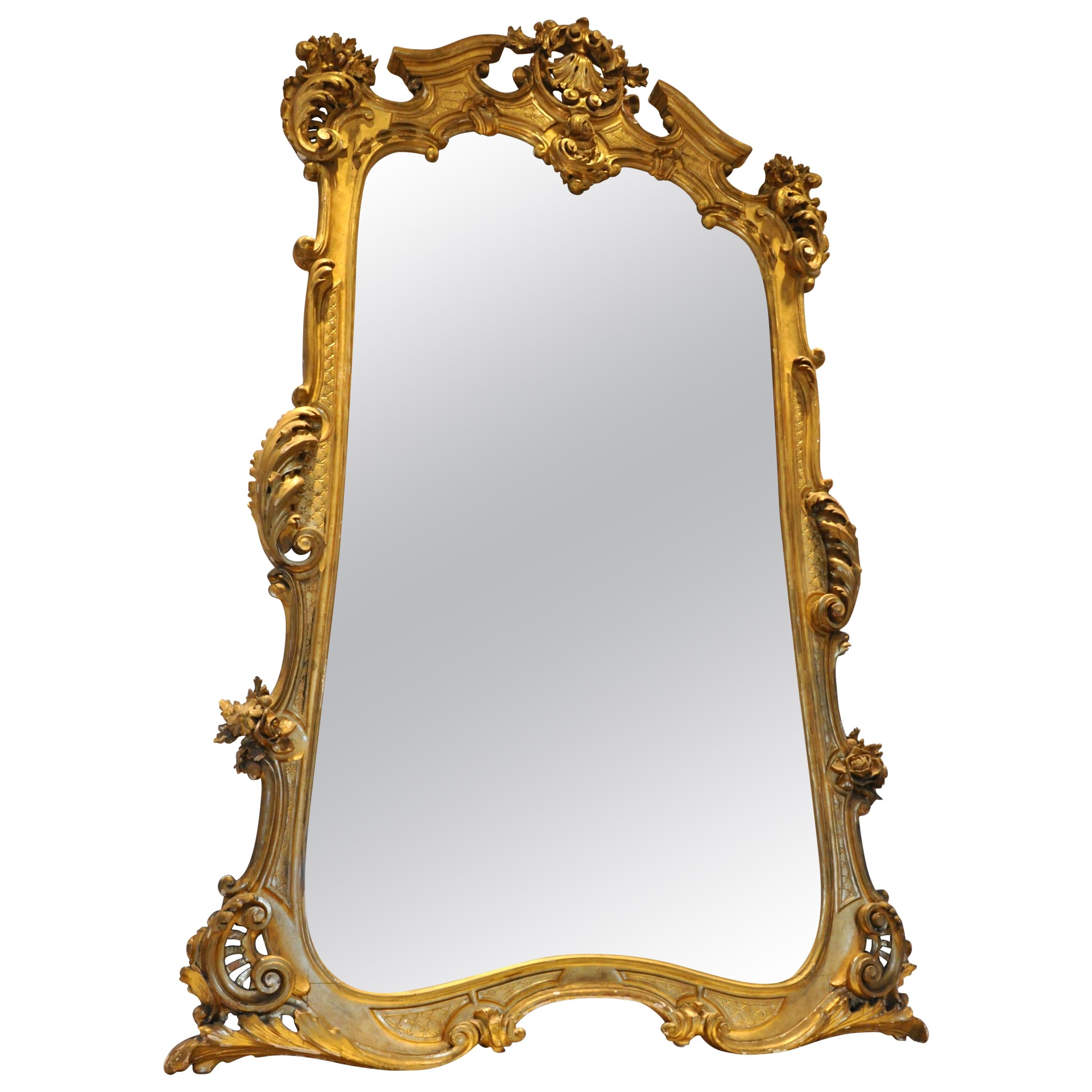 Monumental 19th Century Louis XV Style Gilt Pier Mirror