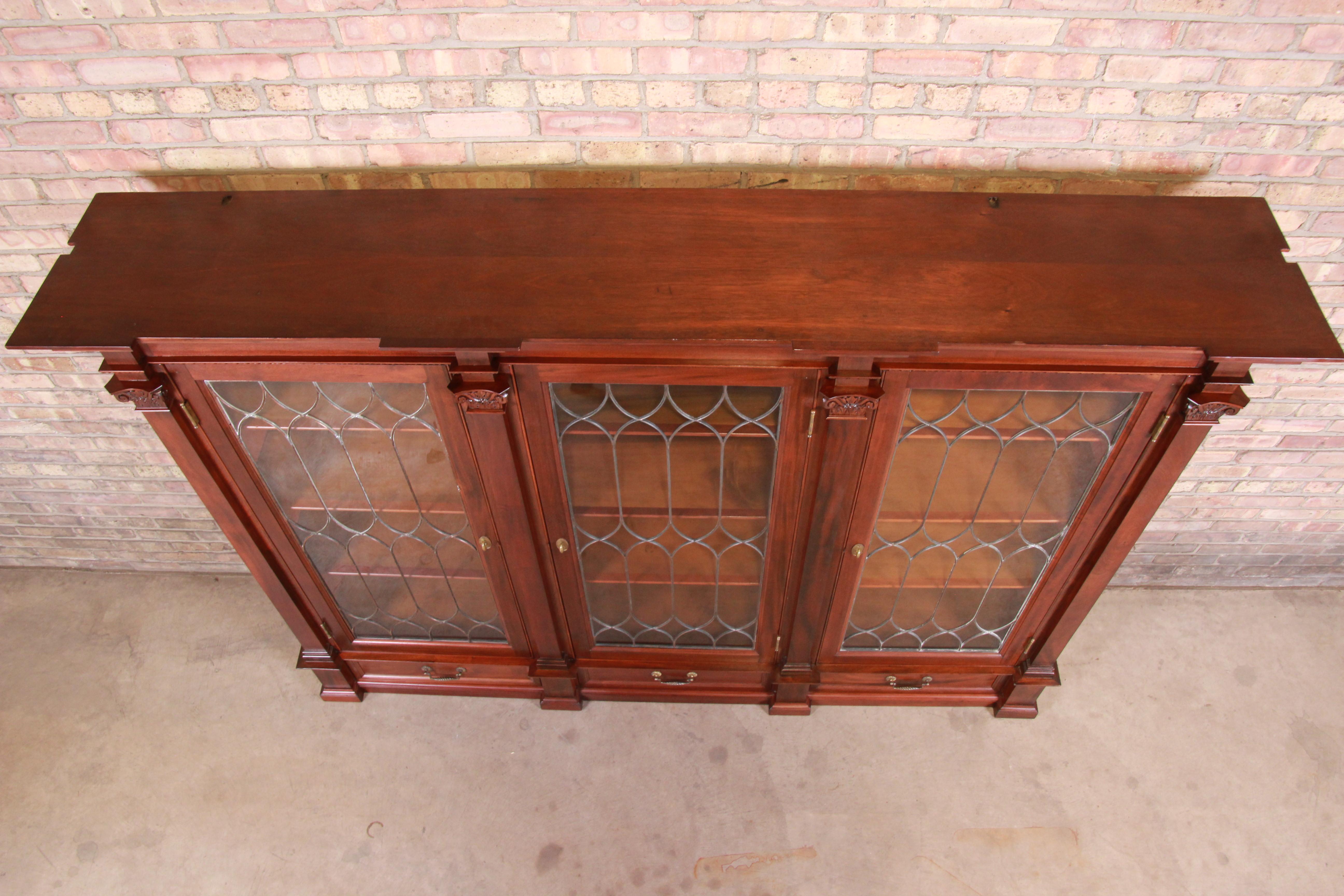 Monumental 19th Century Mahogany and Leaded Glass Triple Bookcase, Restored 6
