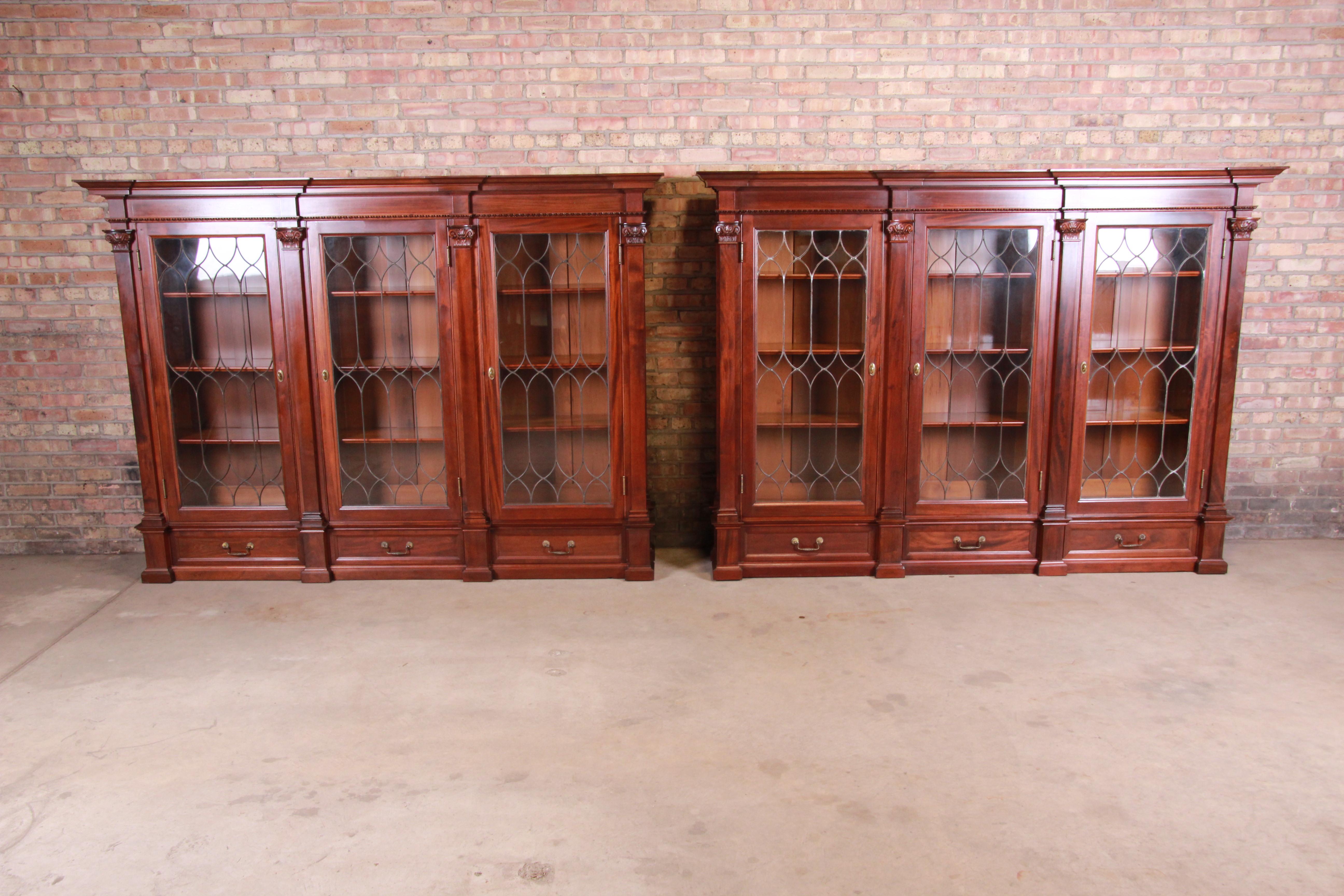 Monumental 19th Century Mahogany and Leaded Glass Triple Bookcase, Restored 10