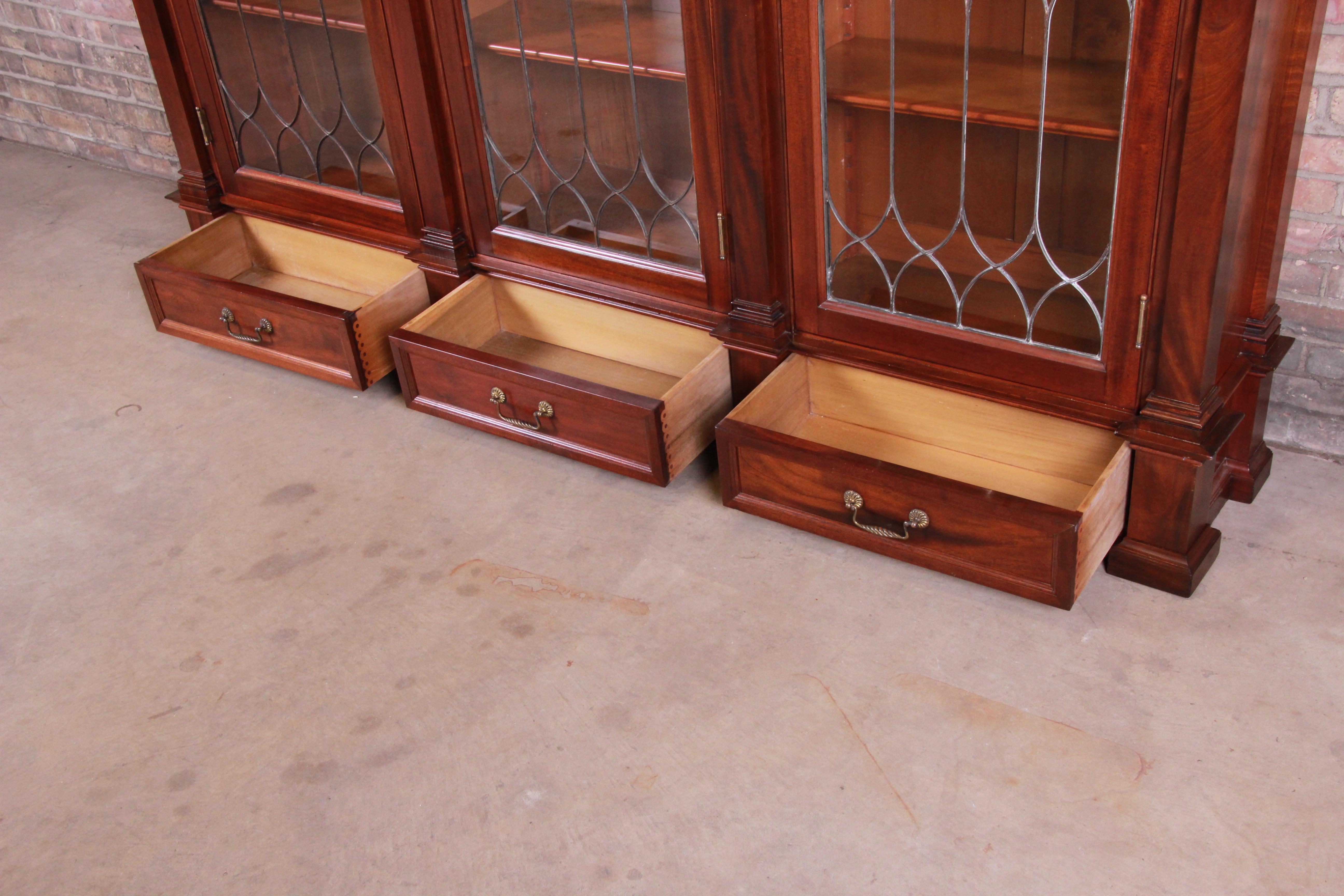 Monumental 19th Century Mahogany and Leaded Glass Triple Bookcase, Restored 2