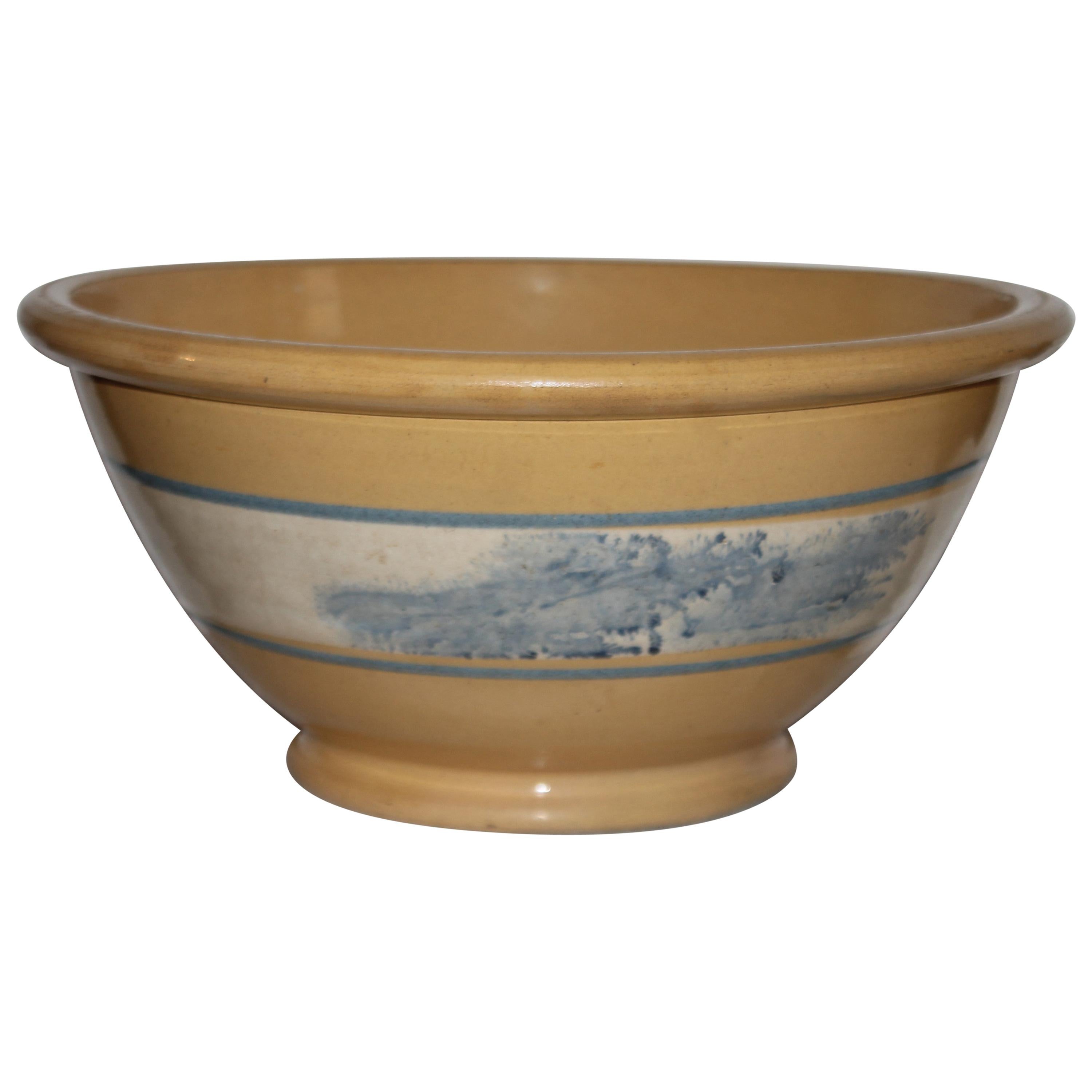 Monumental 19th Century Mocha Yellow Ware Mixing Bowl For Sale