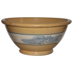 Antique Monumental 19th Century Mocha Yellow Ware Mixing Bowl