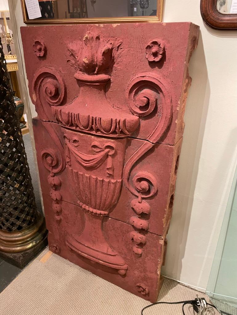 American Monumental 19th Century Neoclassical Terracotta Urn Architectural Relief For Sale