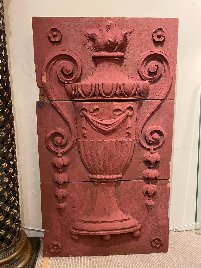 Fired Monumental 19th Century Neoclassical Terracotta Urn Architectural Relief For Sale