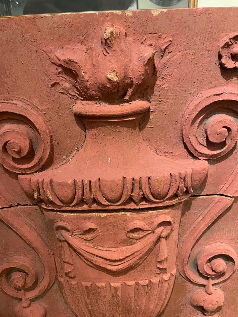 Monumental 19th Century Neoclassical Terracotta Urn Architectural Relief In Good Condition For Sale In Stamford, CT