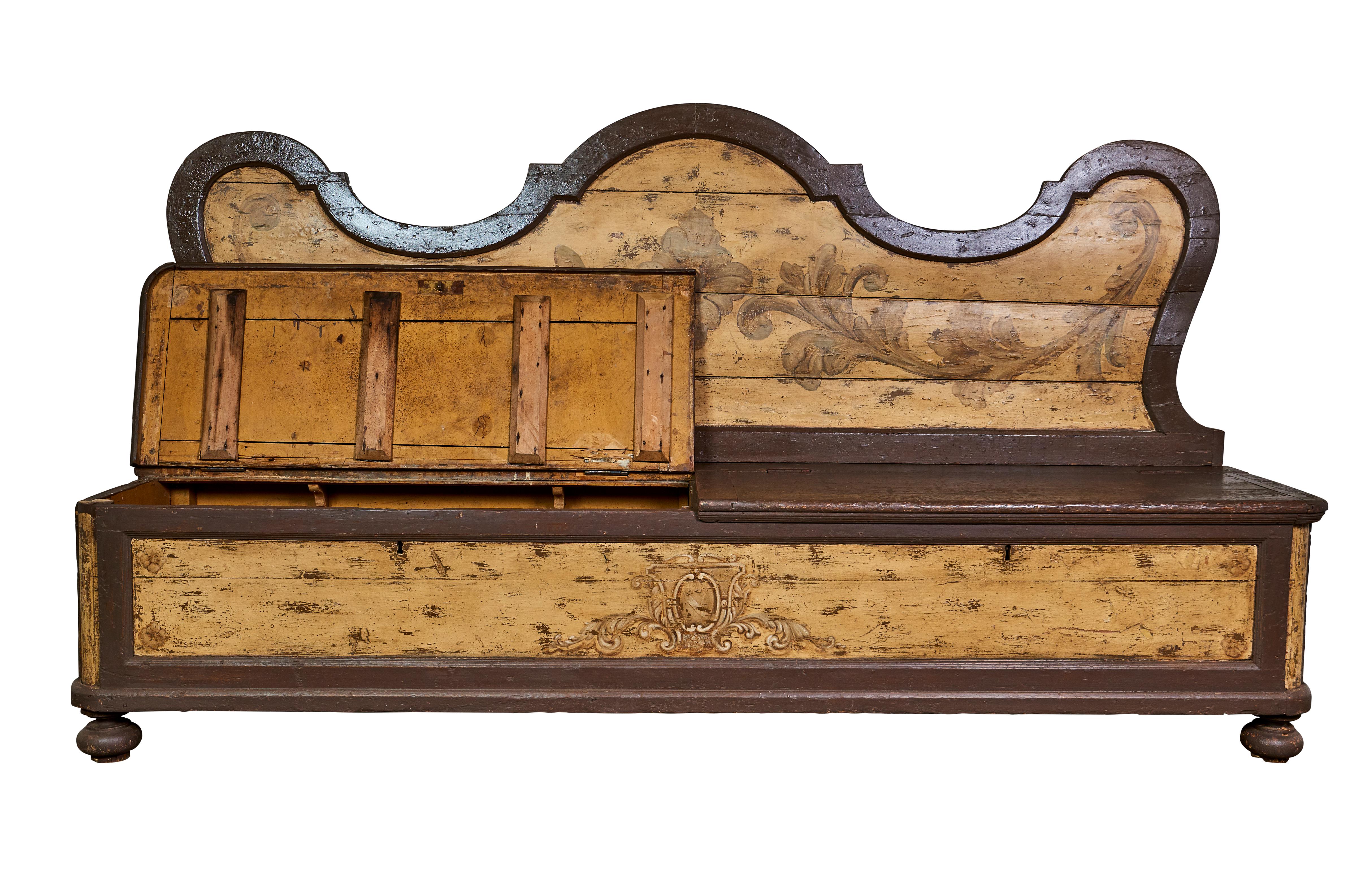 Monumental 19th Century Northern Italian Hand Painted Bench In Good Condition For Sale In New York, NY