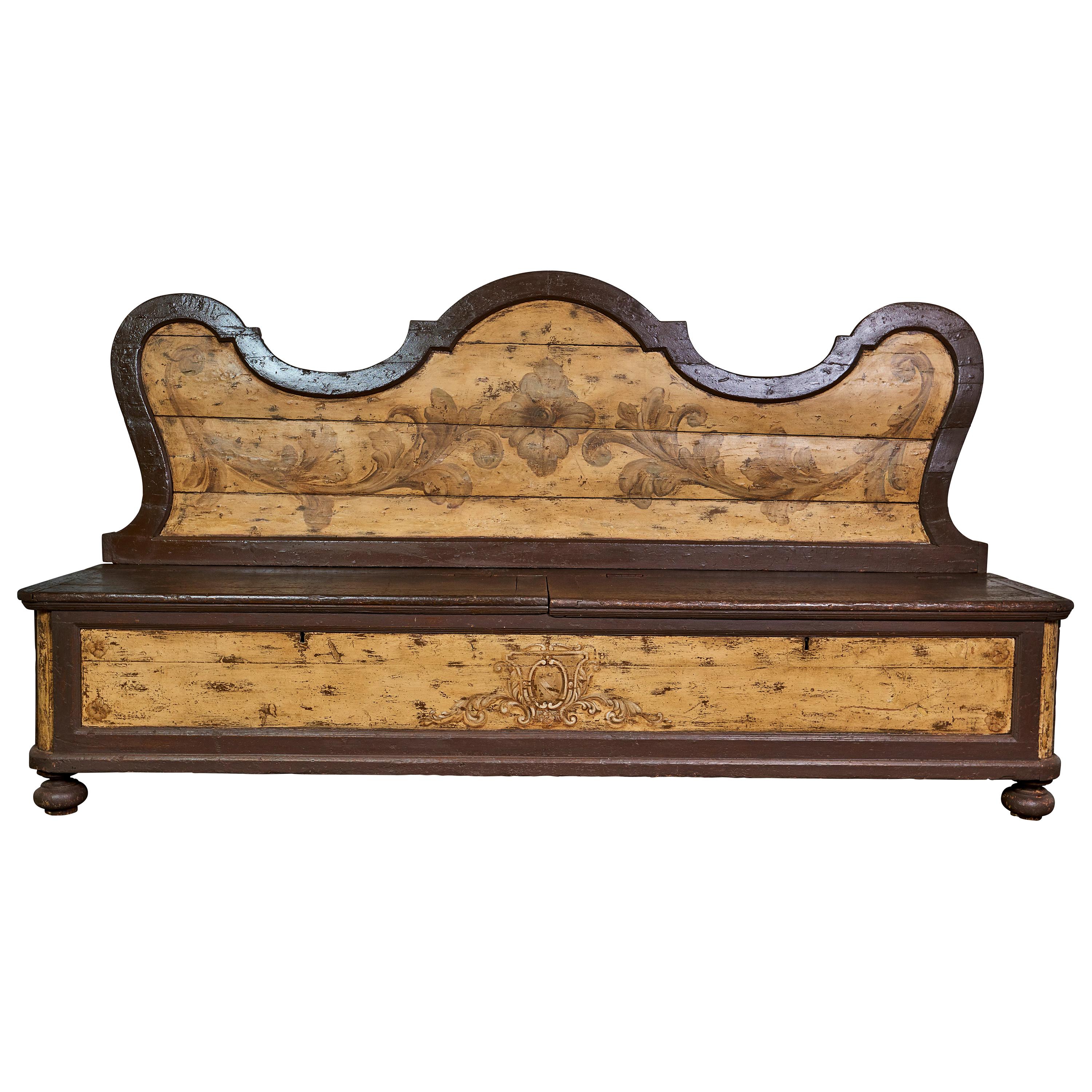 Monumental 19th Century Northern Italian Hand Painted Bench For Sale