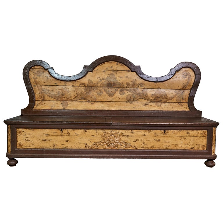Northern Italian Hand Painted Bench, Hand Painted Wooden Benches