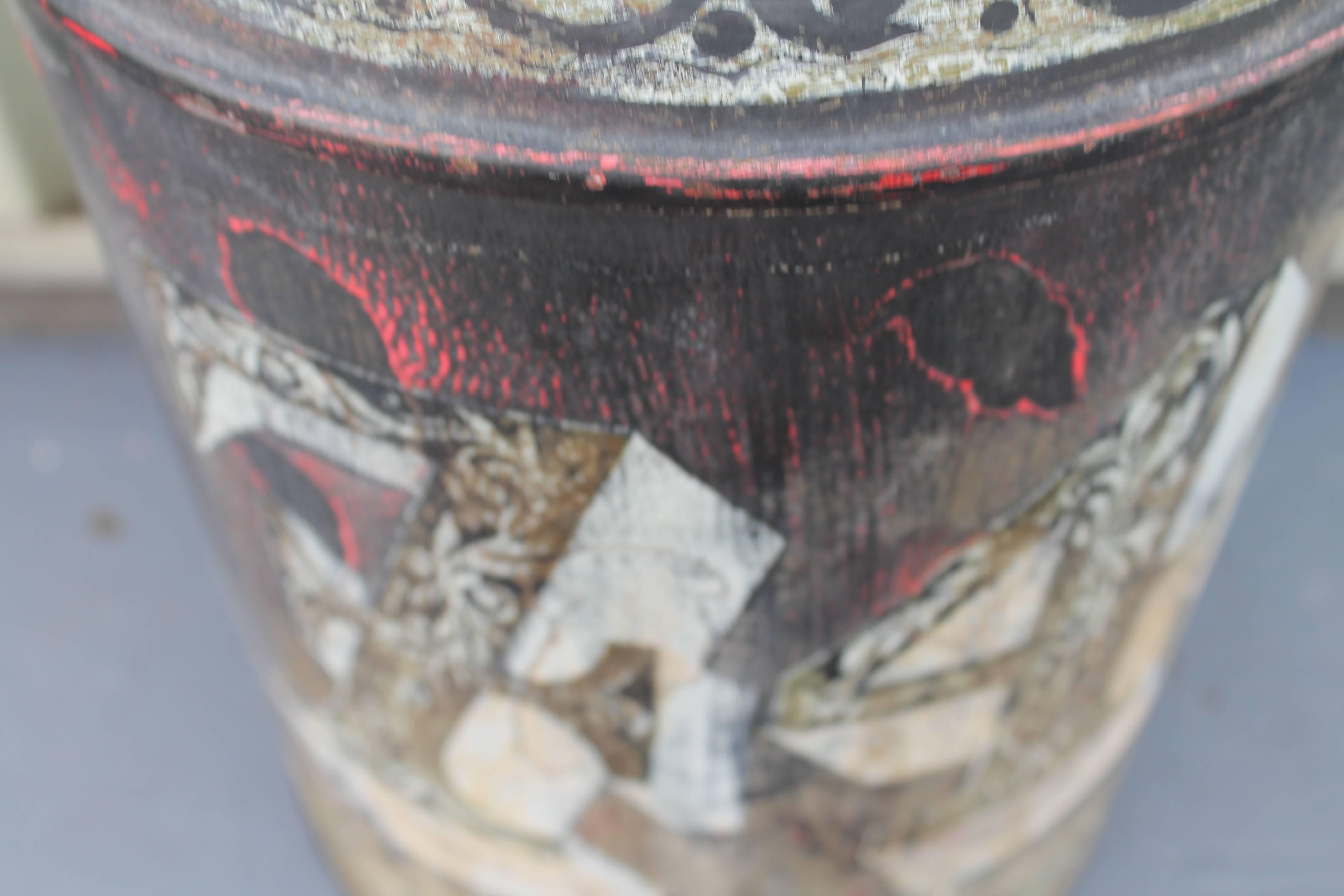 Monumental 19th Century Original Painted Tin Canister with Lid 1