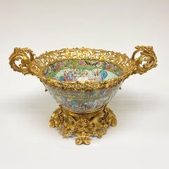 Monumental 19th Century Ormolu Bronze and Chinese Rose Medallion Porcelain Bowl
