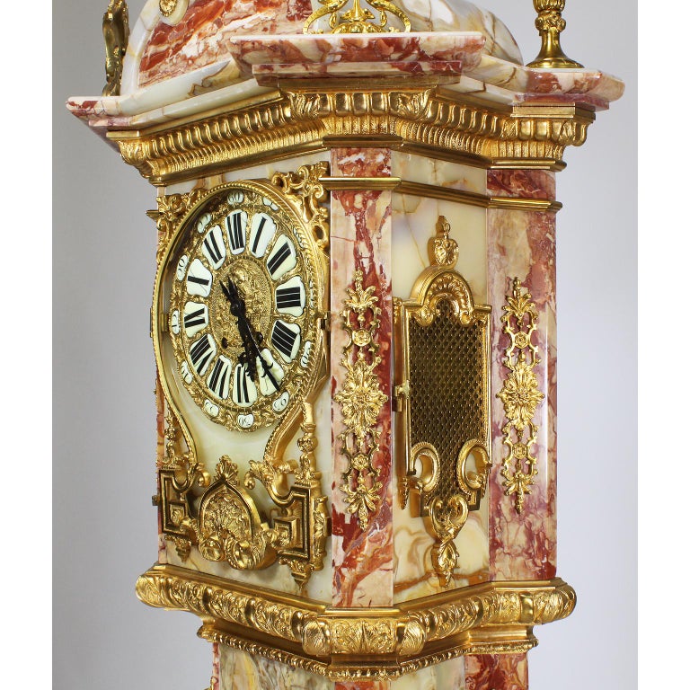 Monumental 19th Century Ormolu Mounted Onyx & Marble Longcase Grandfather Clock For Sale 2