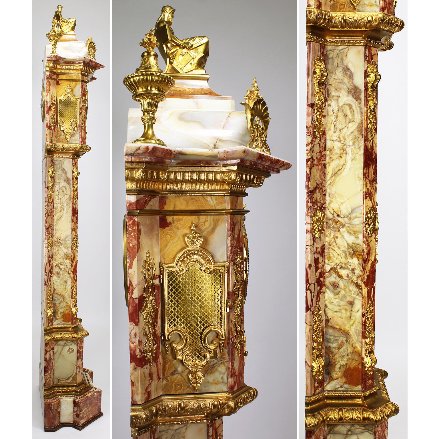 Monumental 19th Century Ormolu Mounted Onyx & Marble Longcase Grandfather Clock For Sale 4