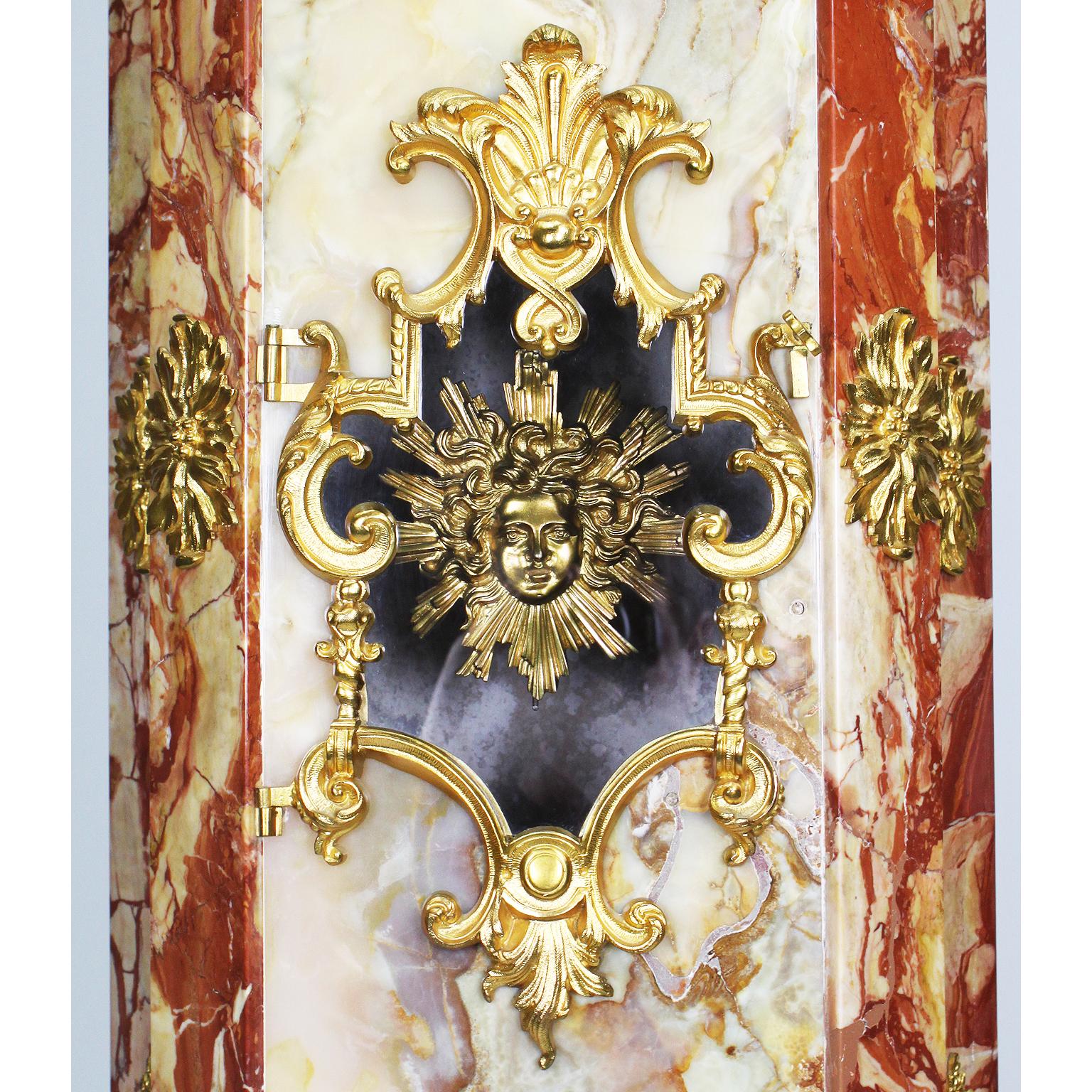 Neoclassical Revival Monumental 19th Century Ormolu Mounted Onyx & Marble Longcase Grandfather Clock For Sale