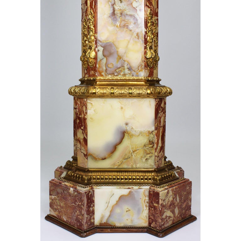 Early 20th Century Monumental 19th Century Ormolu Mounted Onyx & Marble Longcase Grandfather Clock For Sale