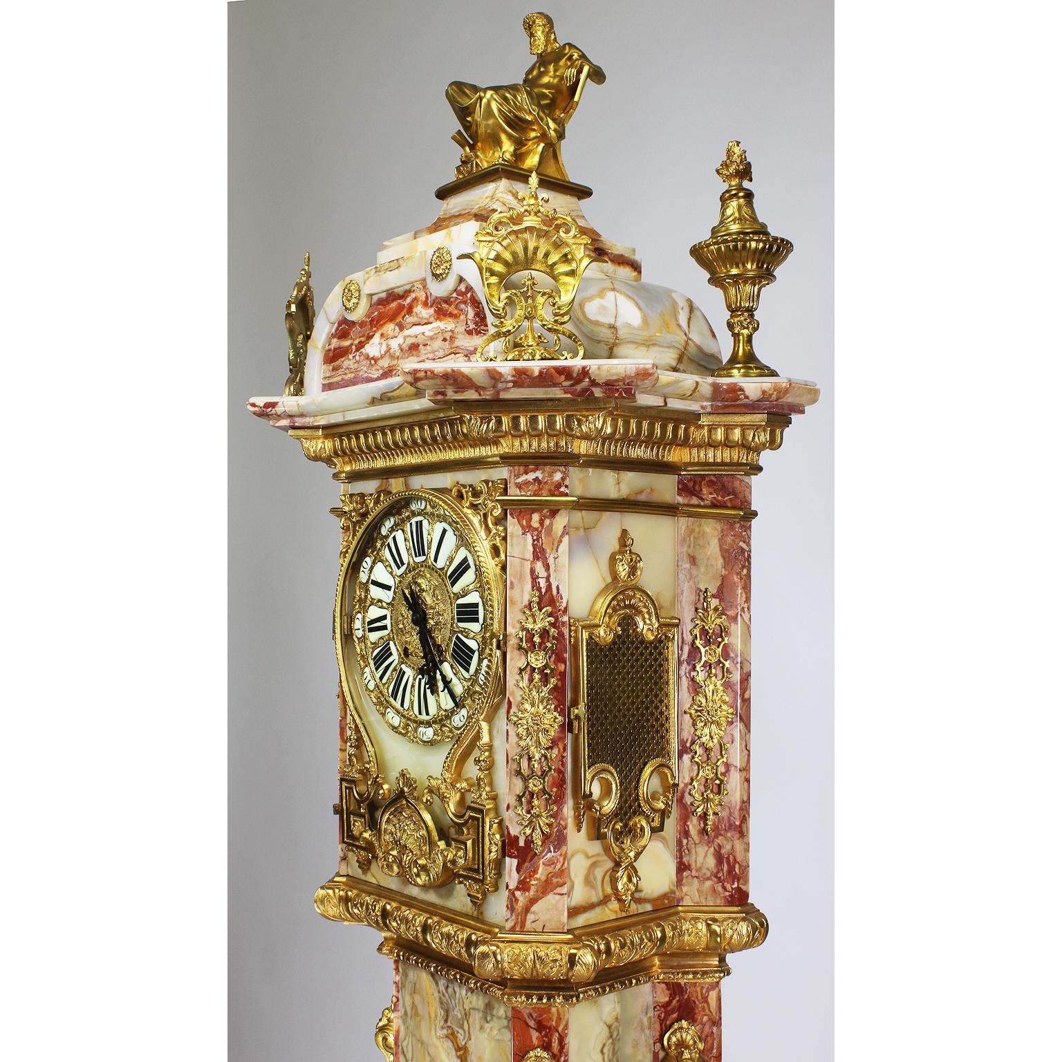 Gilt Monumental 19th Century Ormolu Mounted Onyx & Marble Longcase Grandfather Clock For Sale