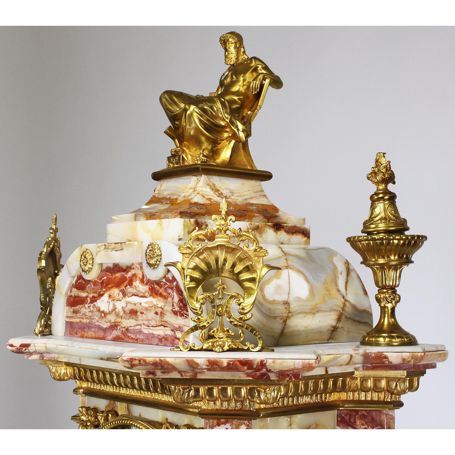 Monumental 19th Century Ormolu Mounted Onyx & Marble Longcase Grandfather Clock In Good Condition For Sale In Los Angeles, CA