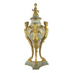 Monumental 19th Century Pair of French Rouge Marble and Gilt Bronze Urns
