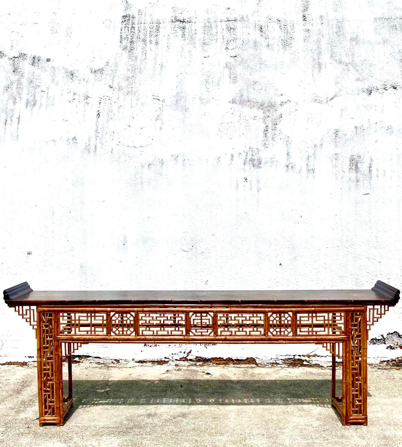 Monumental 19th Century Qing Dynasty Bamboo Altar/Console Table In Good Condition In west palm beach, FL