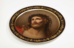 Monumental 19th Century Royal Vienna Porcelain Cobalt Charger of Jesus Christ