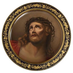 Monumental 19th Century Royal Vienna Porcelain Cobalt Charger of Jesus Christ
