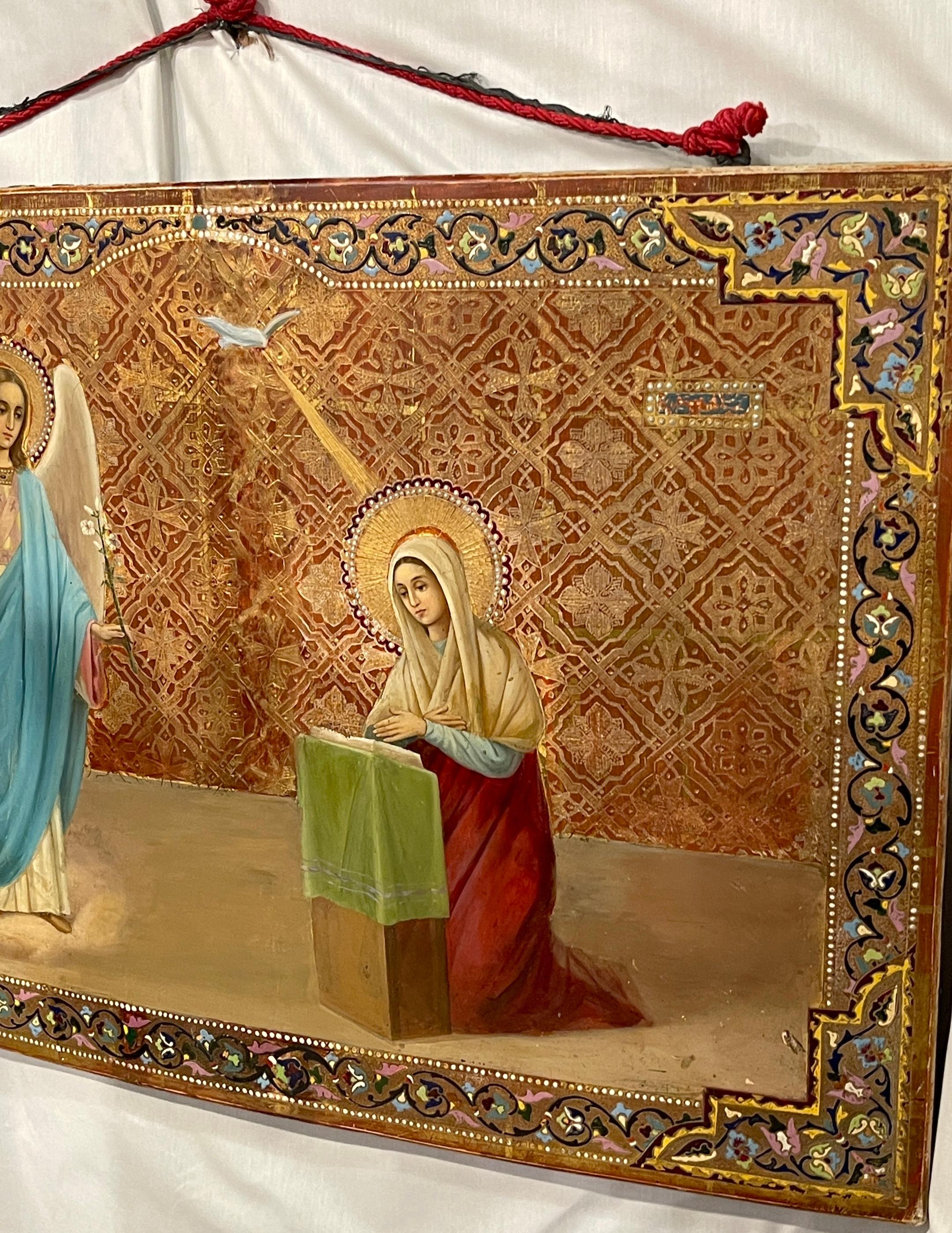 Monumental 19th Century Russian Icon of Annunciation of the Blessed Virgin Mary For Sale 5