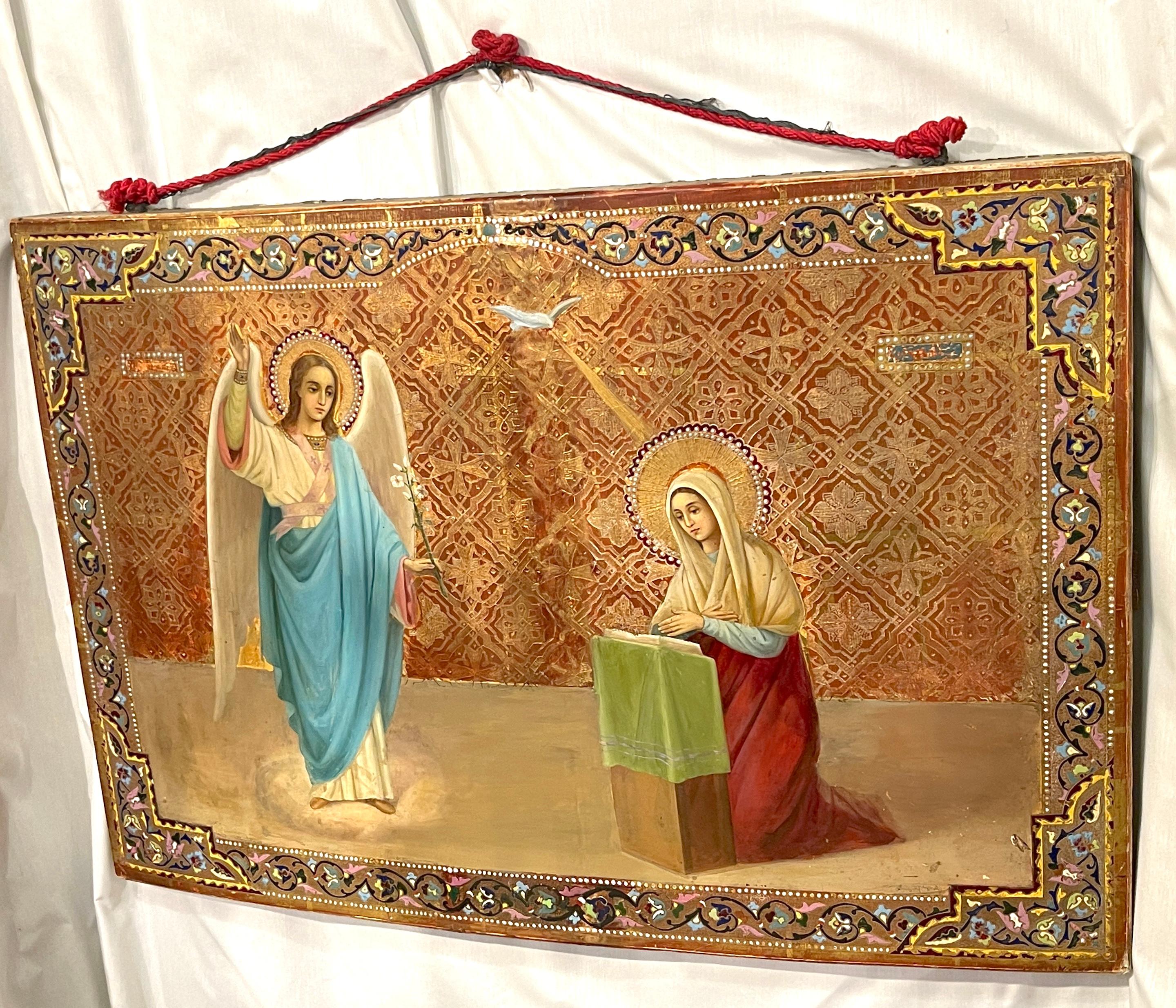 Monumental 19th Century Russian Icon of Annunciation of the Blessed Virgin Mary For Sale 6