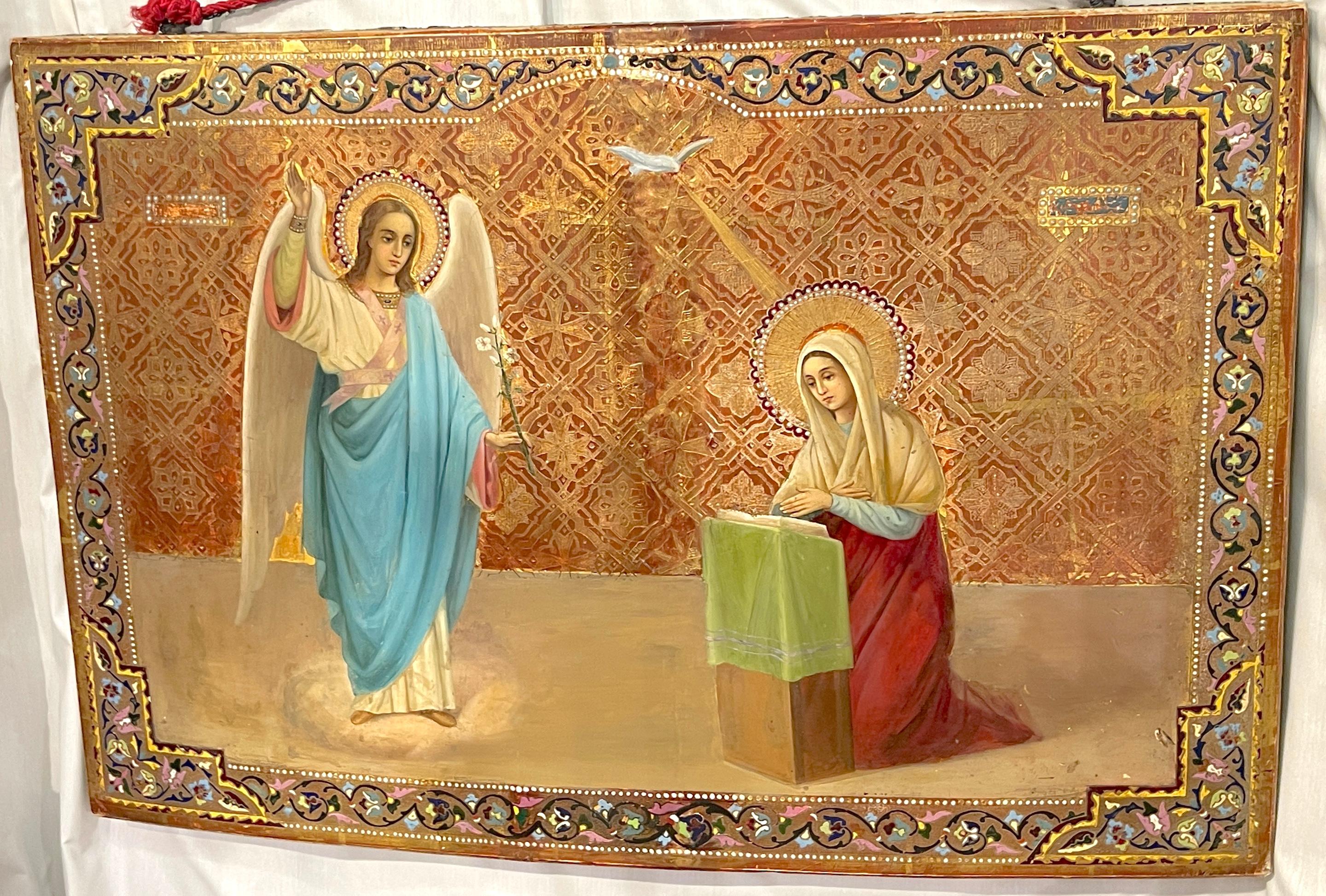 Monumental 19th Century Russian Icon of Annunciation of the Blessed Virgin Mary For Sale 7