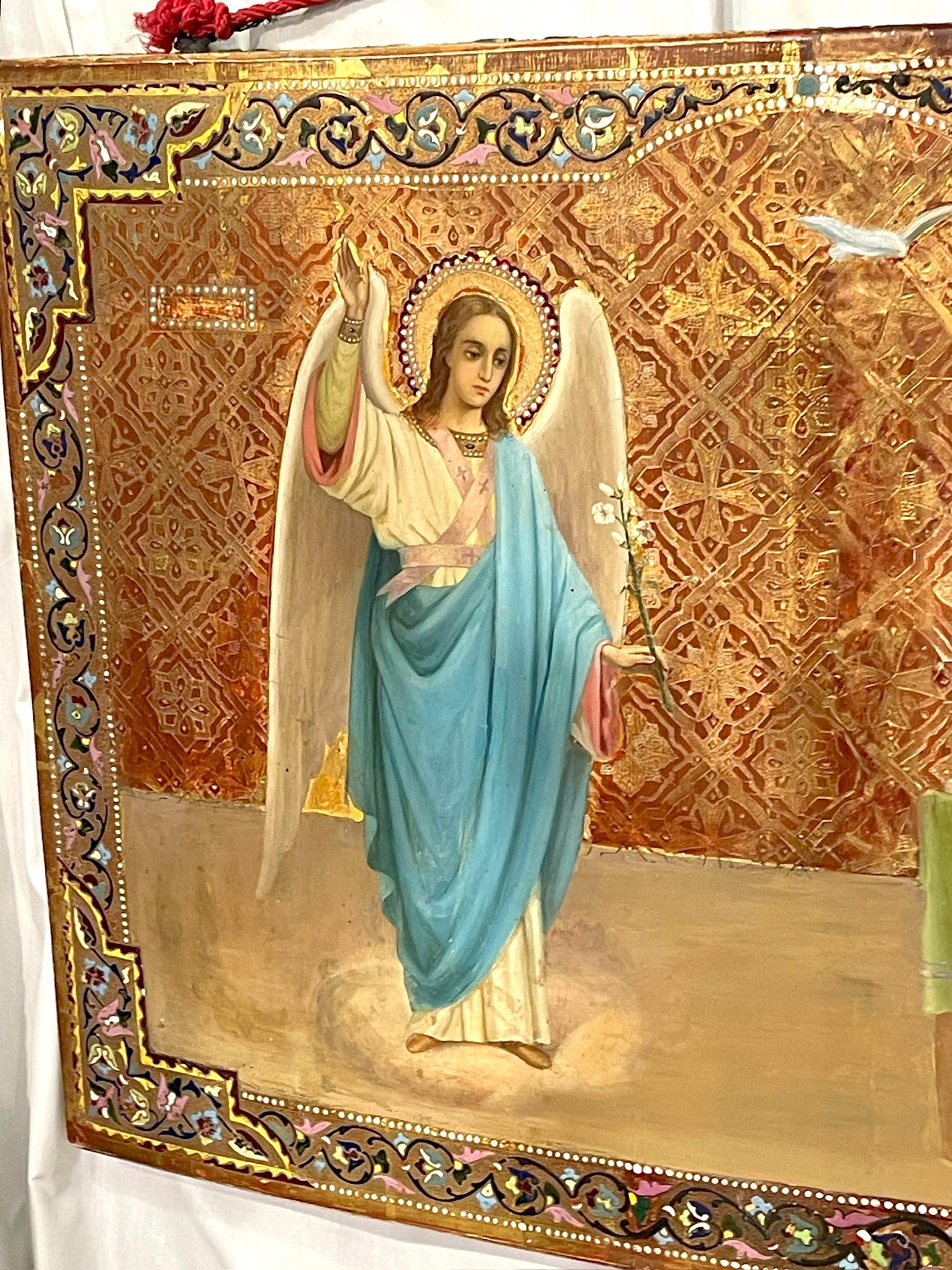 Monumental 19th Century Russian Icon of Annunciation of the Blessed Virgin Mary For Sale 8