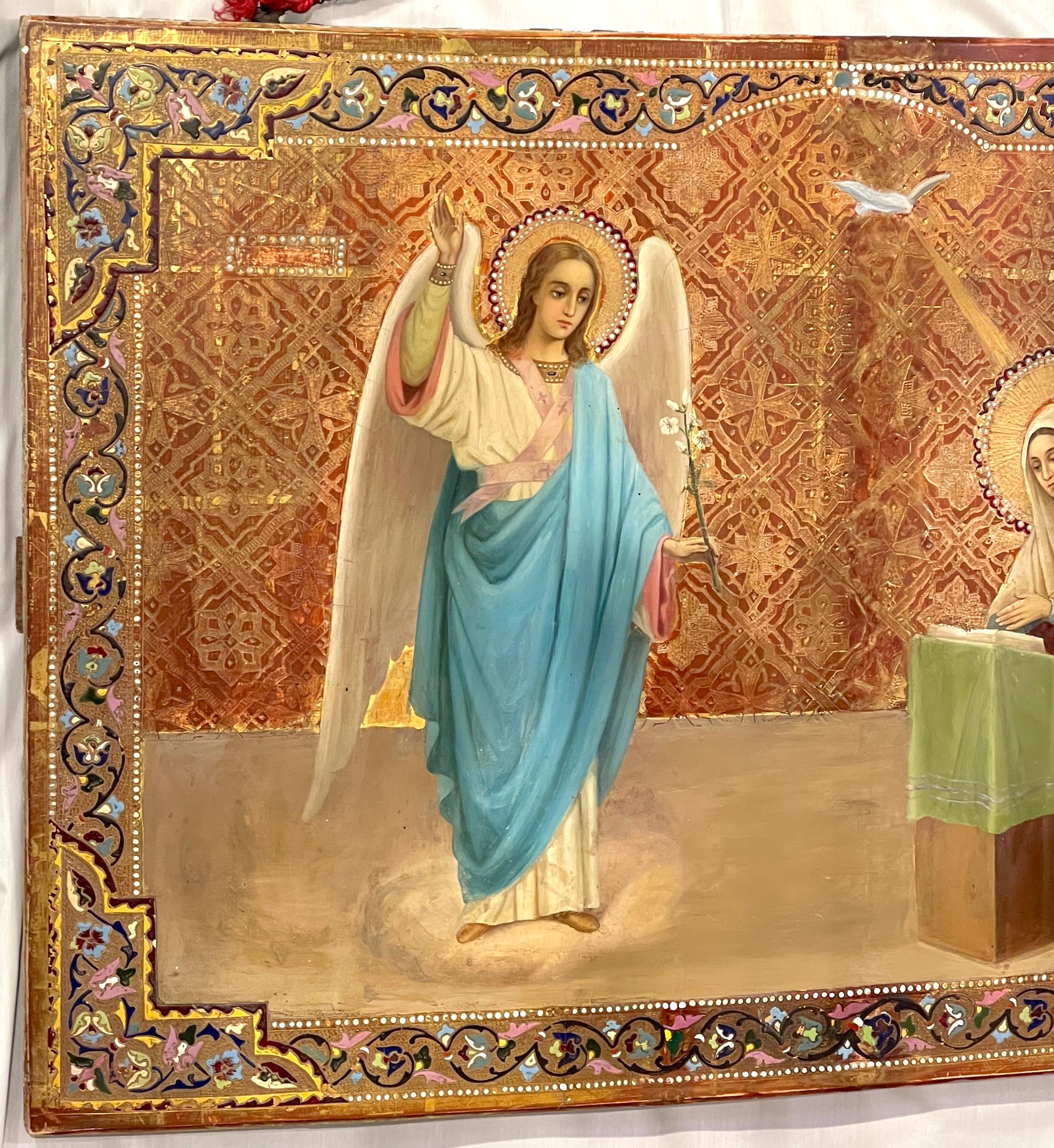 Monumental 19th Century Russian Icon of Annunciation of the Blessed Virgin Mary For Sale 9