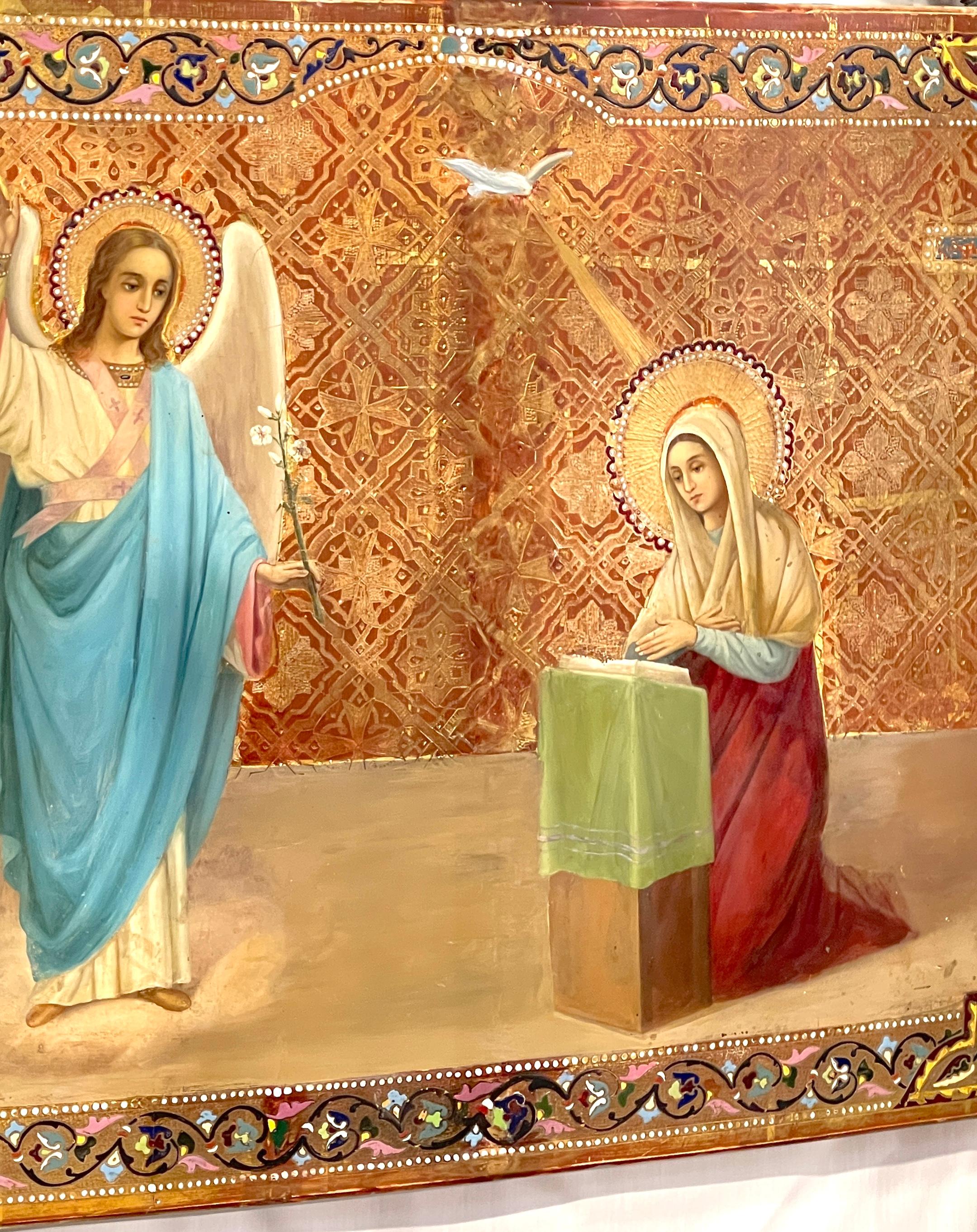 Monumental 19th Century Russian Icon of Annunciation of the Blessed Virgin Mary For Sale 10