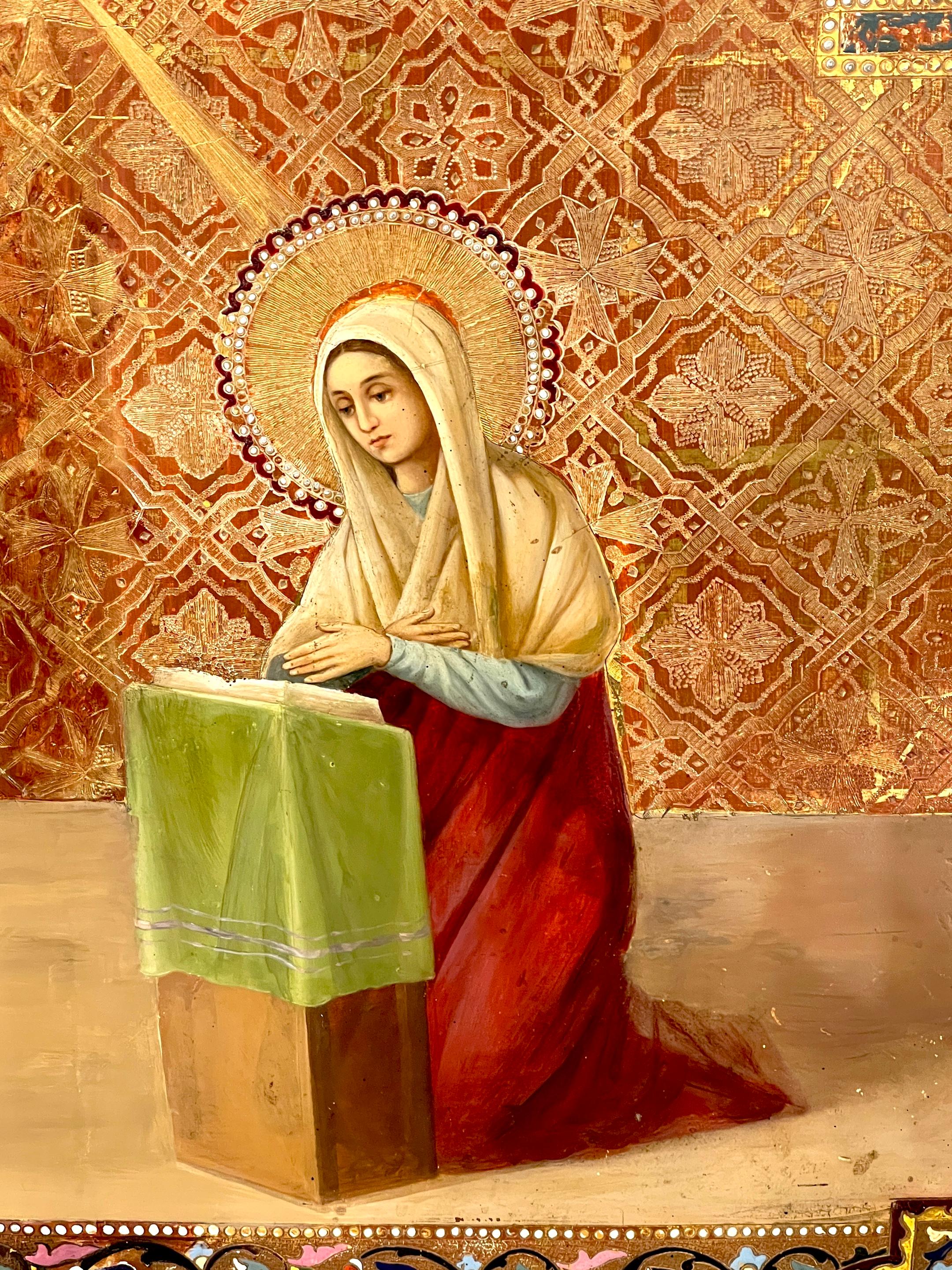 Monumental 19th Century Russian Icon of Annunciation of the Blessed Virgin Mary For Sale 1