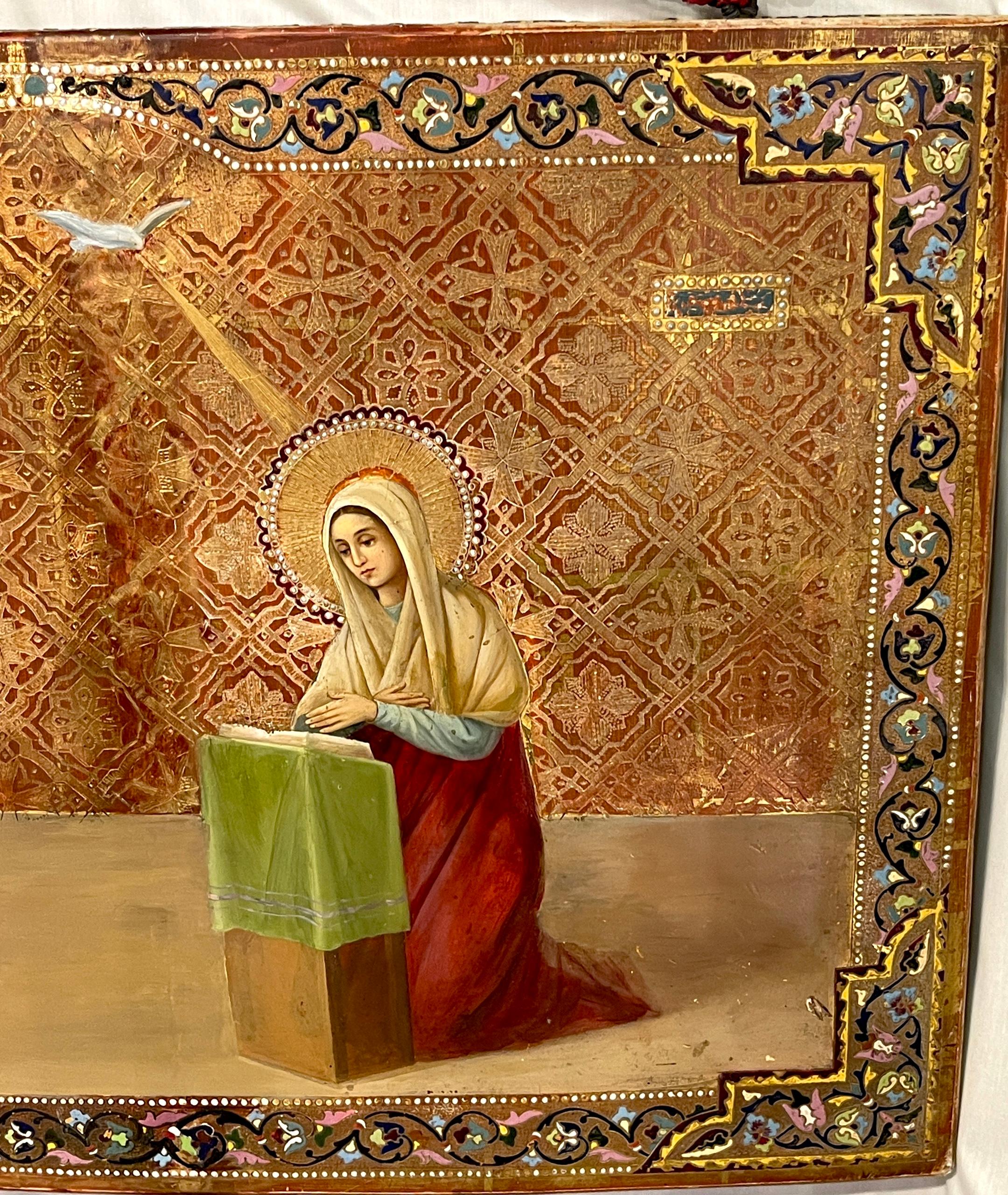 Monumental 19th Century Russian Icon of Annunciation of the Blessed Virgin Mary For Sale 2
