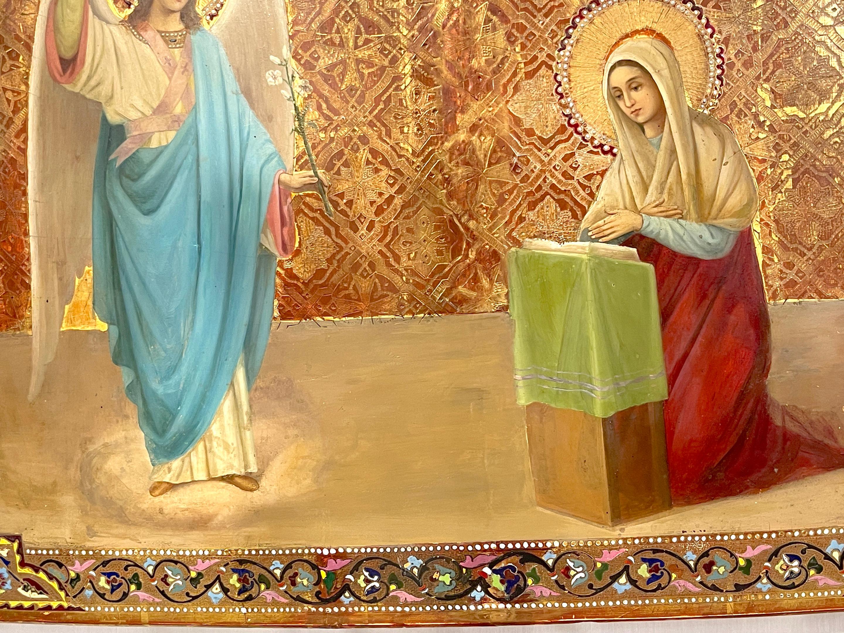 Monumental 19th Century Russian Icon of Annunciation of the Blessed Virgin Mary For Sale 3
