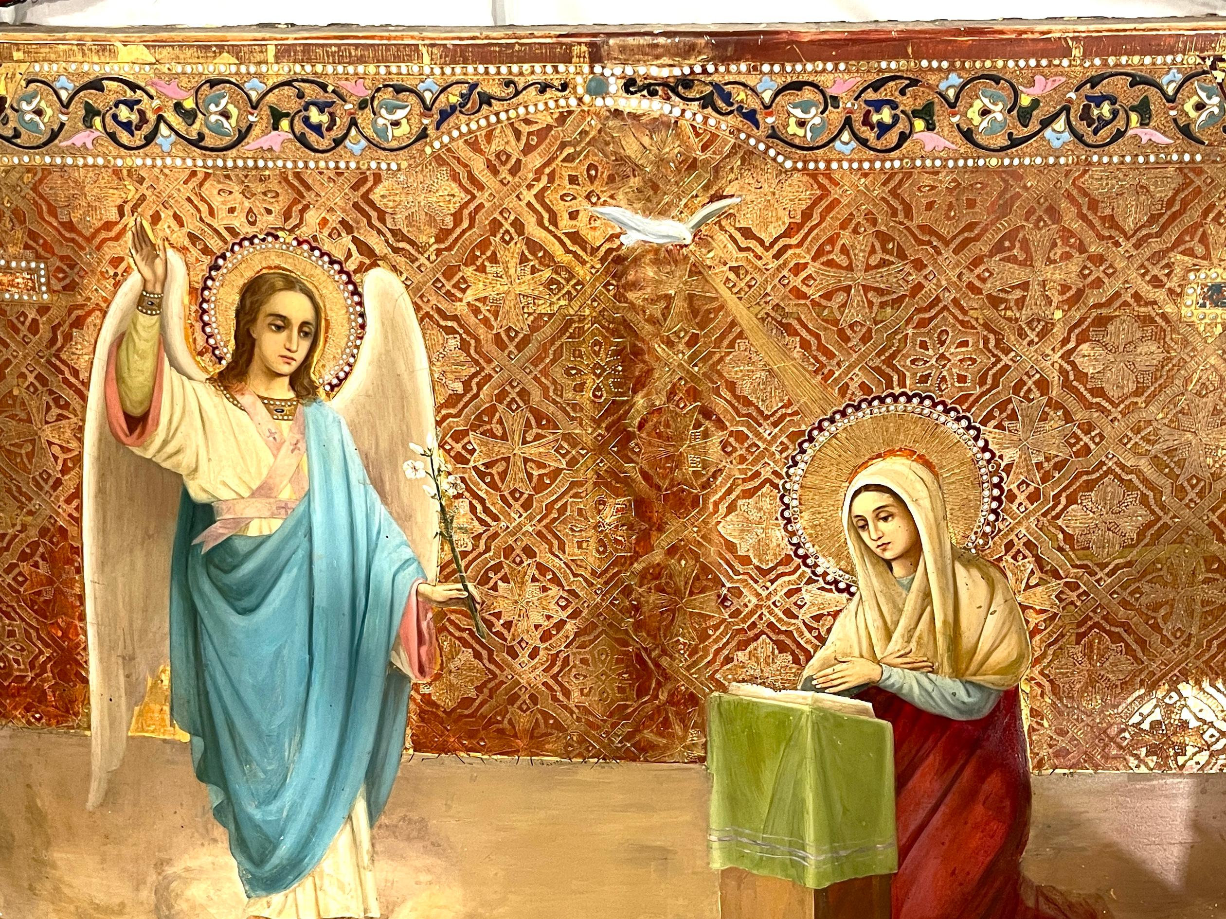 Monumental 19th Century Russian Icon of Annunciation of the Blessed Virgin Mary For Sale 4